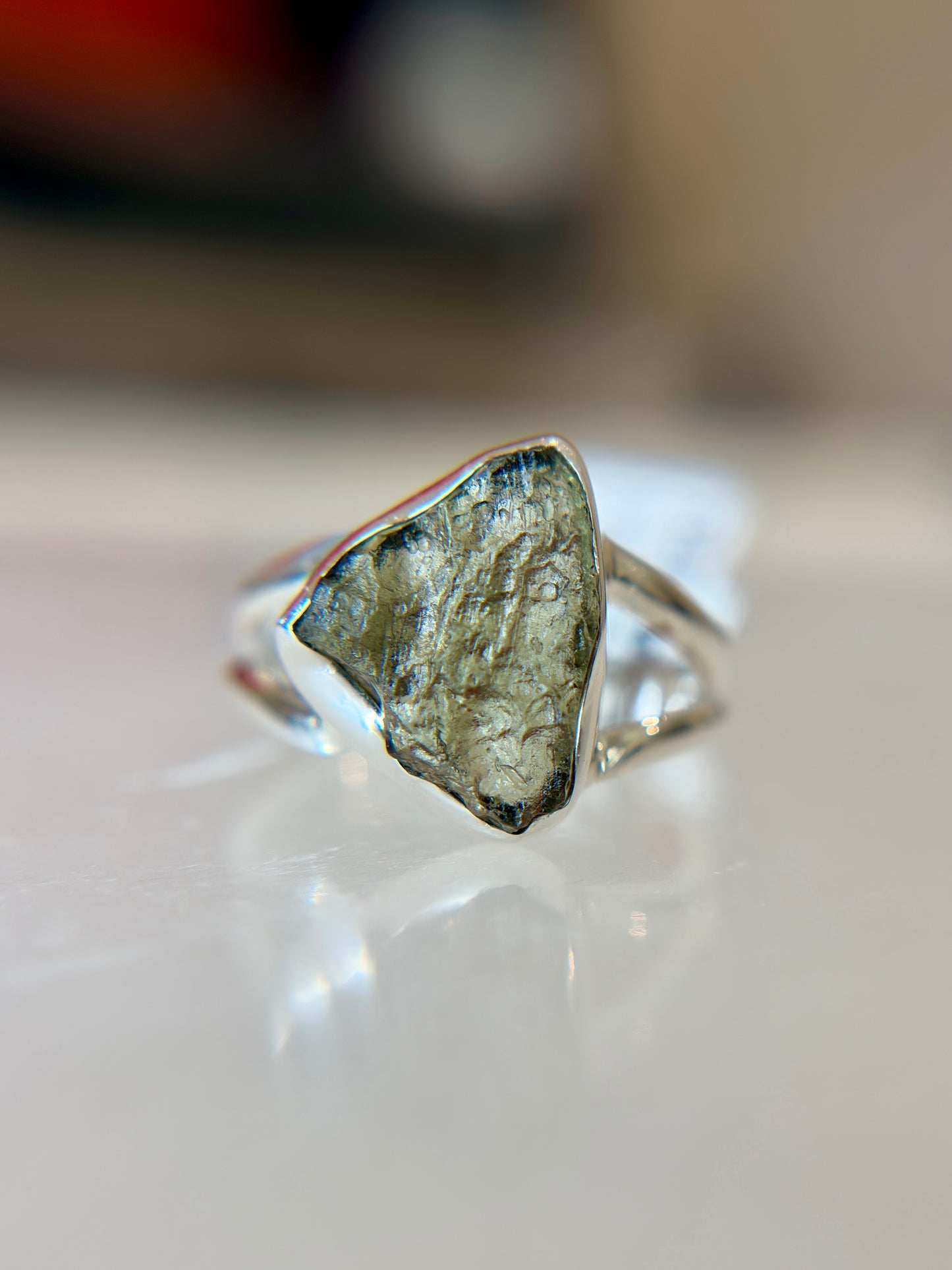 Moldavite Sterling Silver Ring Size 5