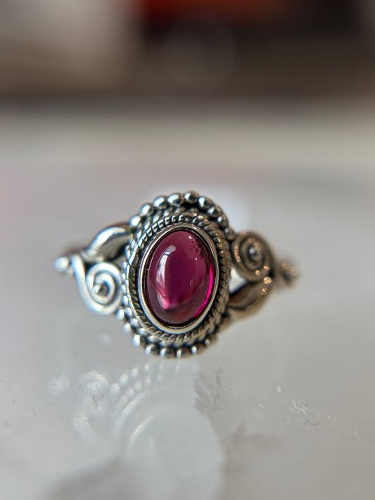 Garnet Ring Size 8 Sterling Silver