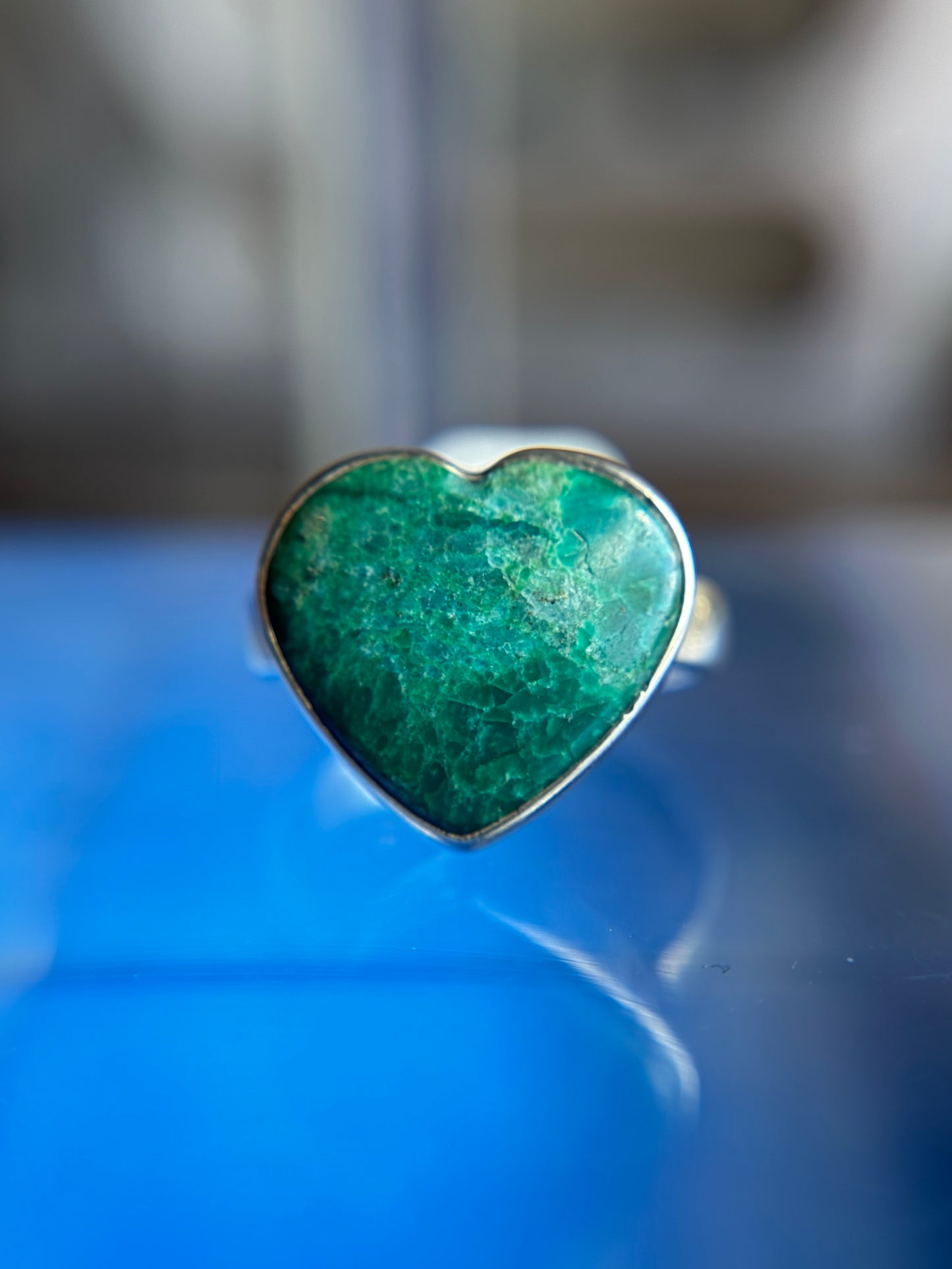 Chrysocolla Heart Ring Size 6 Sterling Silver