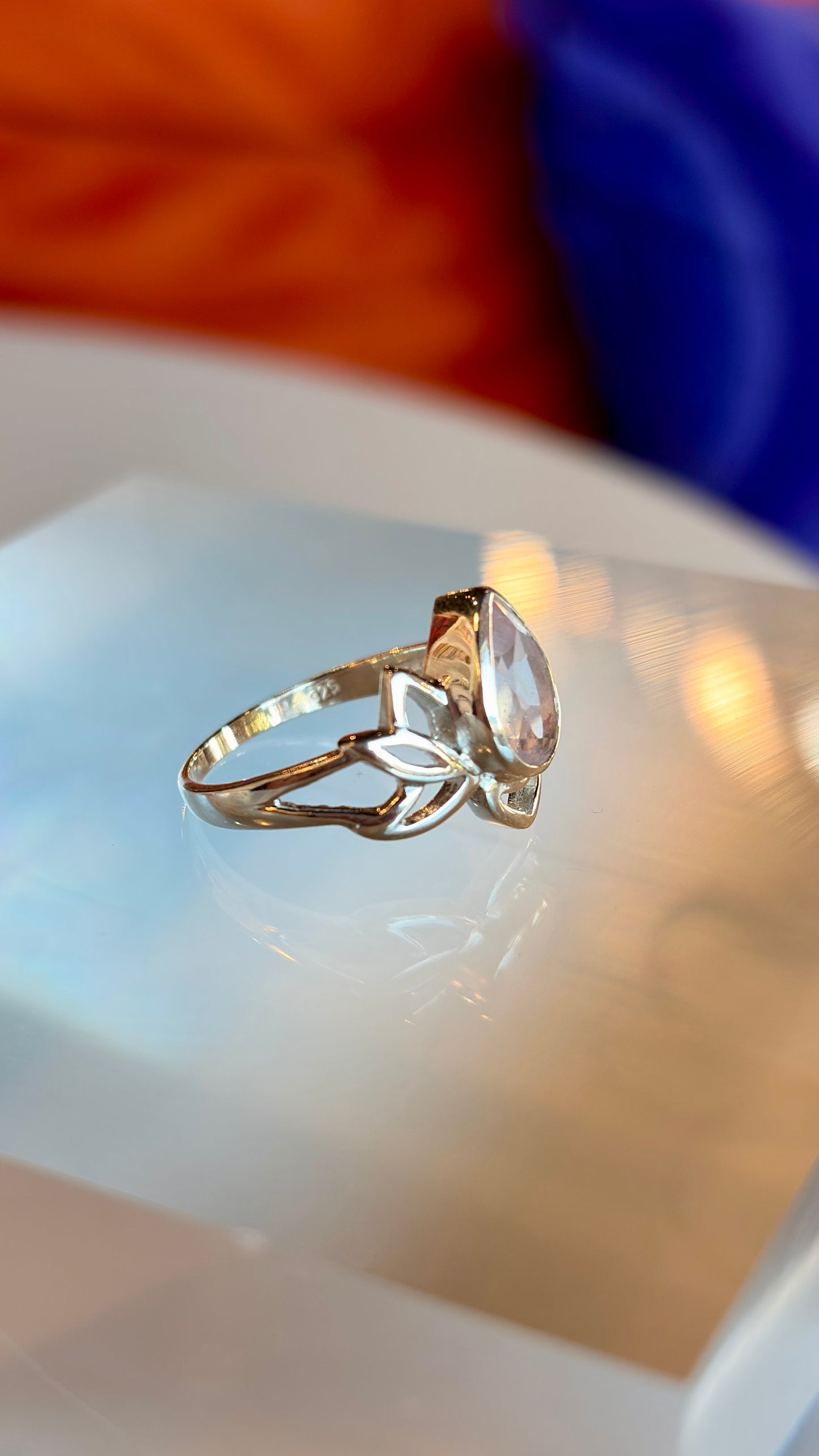 Rose Quartz Lotus Ring Size 5