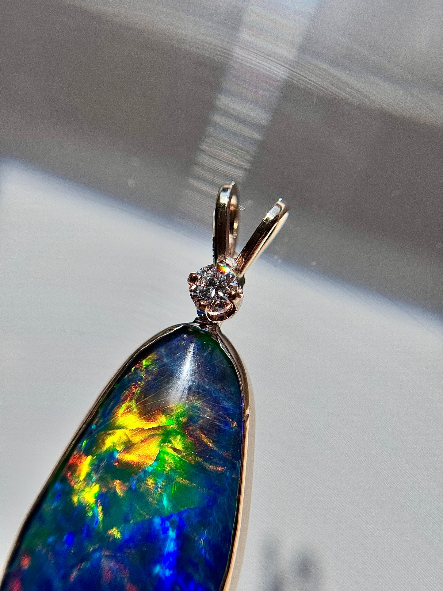 14k Solid Gold Australian Black Opal Pendant with HSI1 Diamond necklace pendant