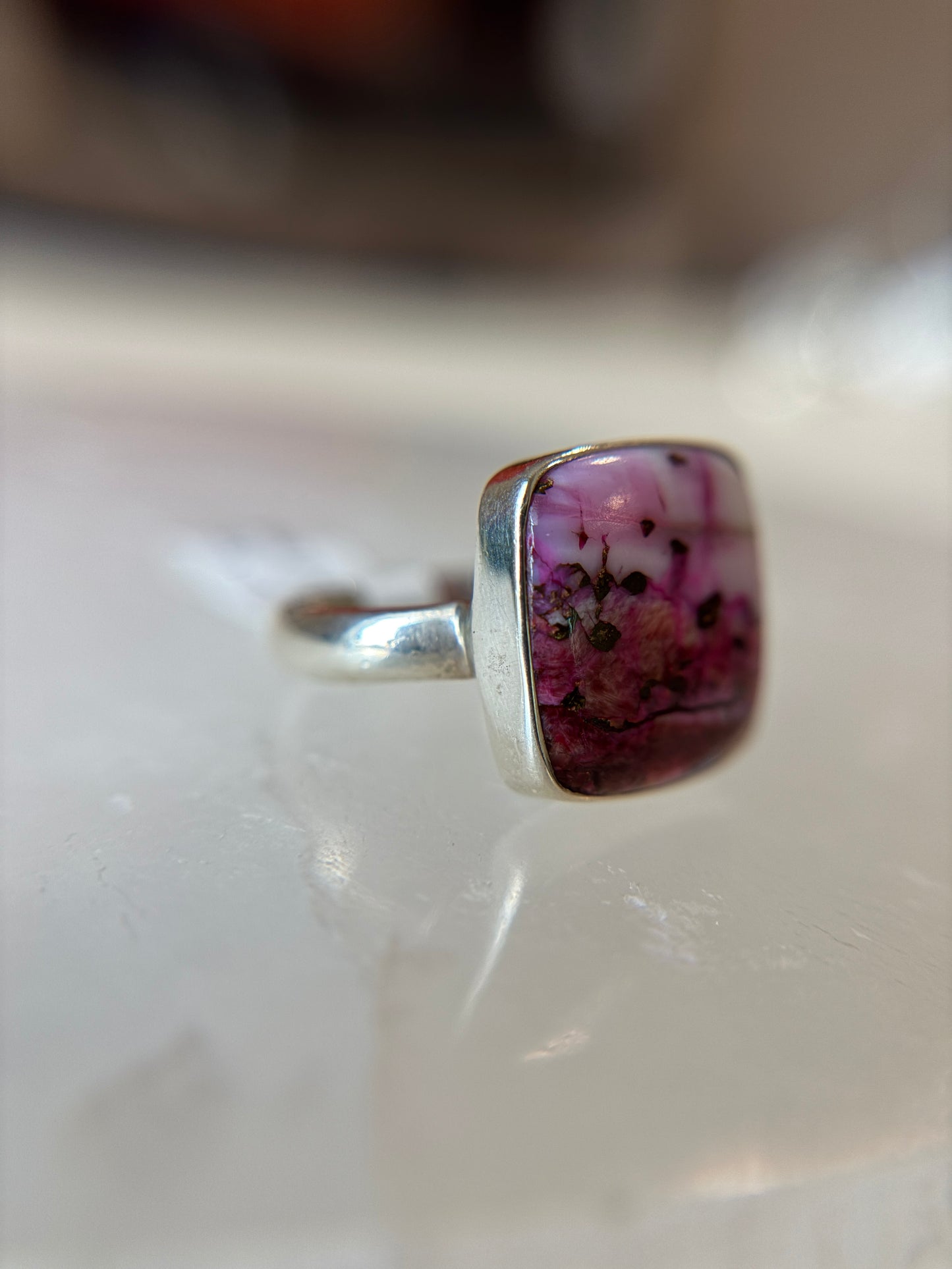 Pink Dahlia Ring Size 9 Sterling Silver