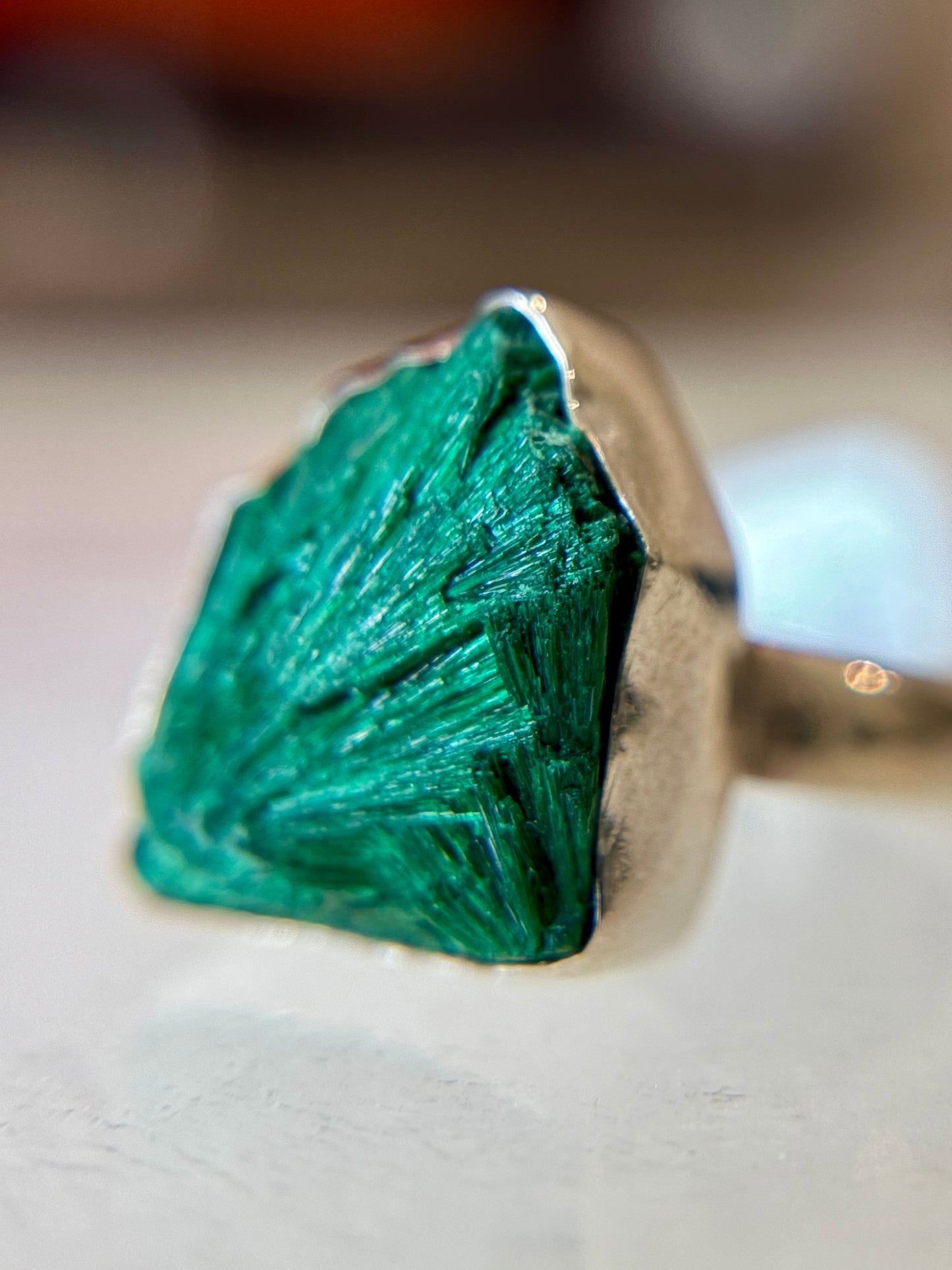 Malachite Druzy Sterling Silver Ring Size 9