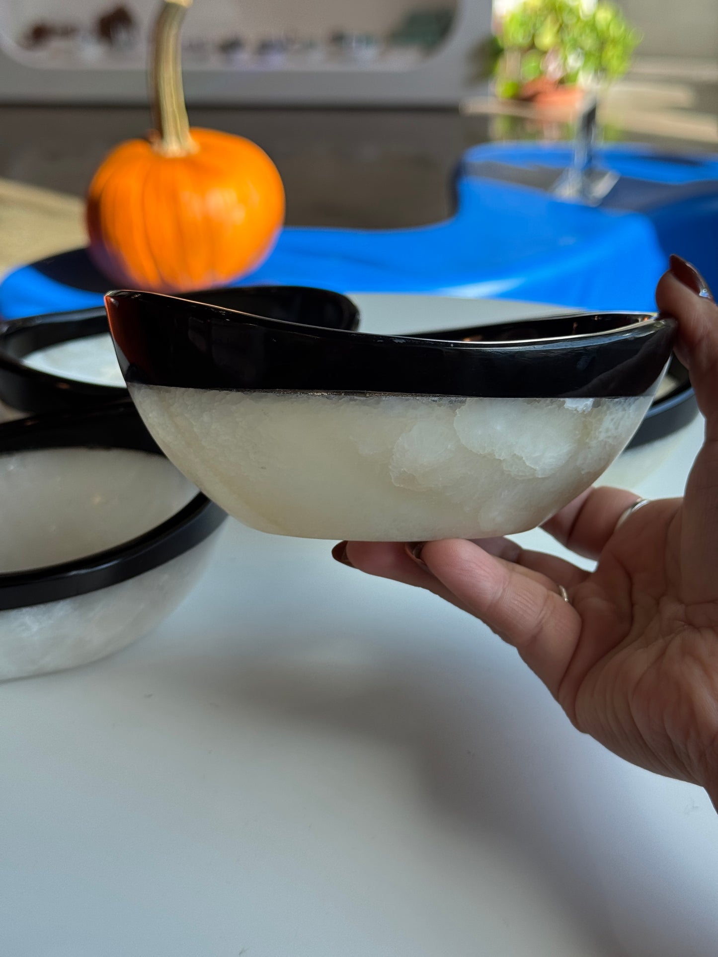 Black Trim White Onyx Bowls