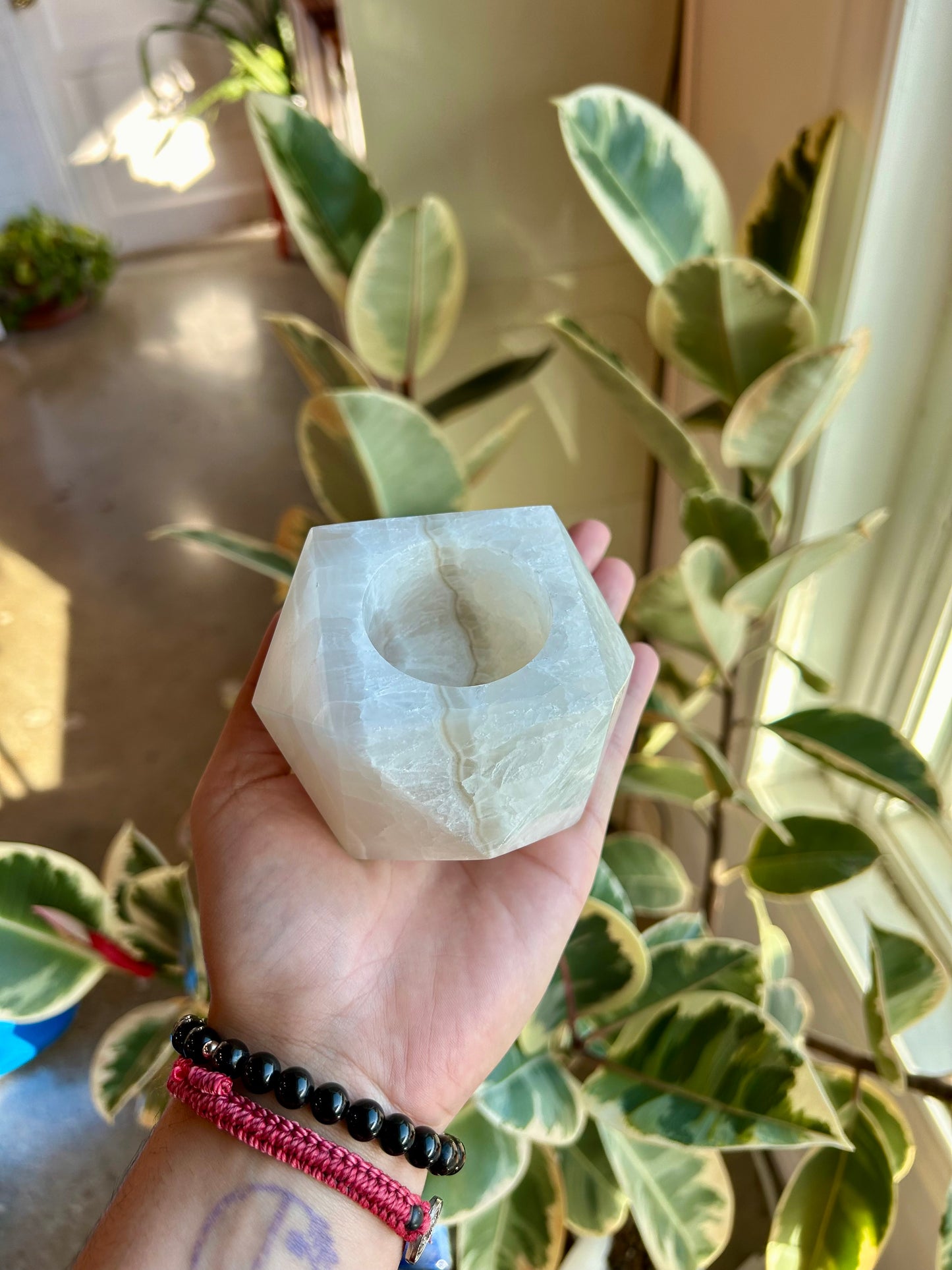White Mexican Onyx Candle Holder