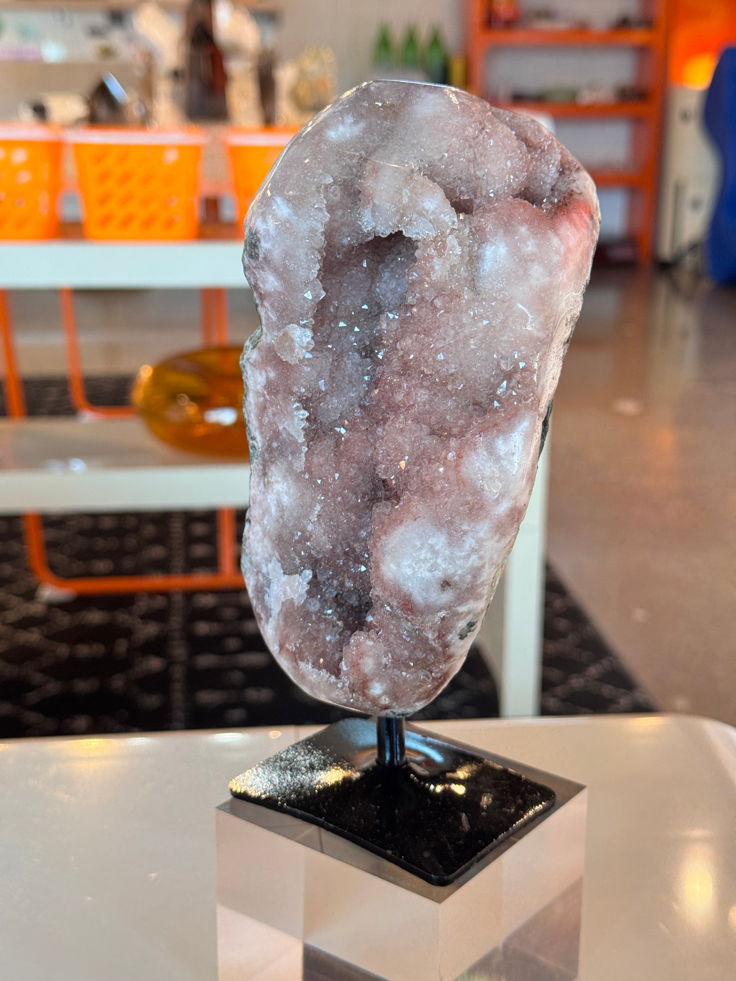 Pink Amethyst Freeform with on a stand