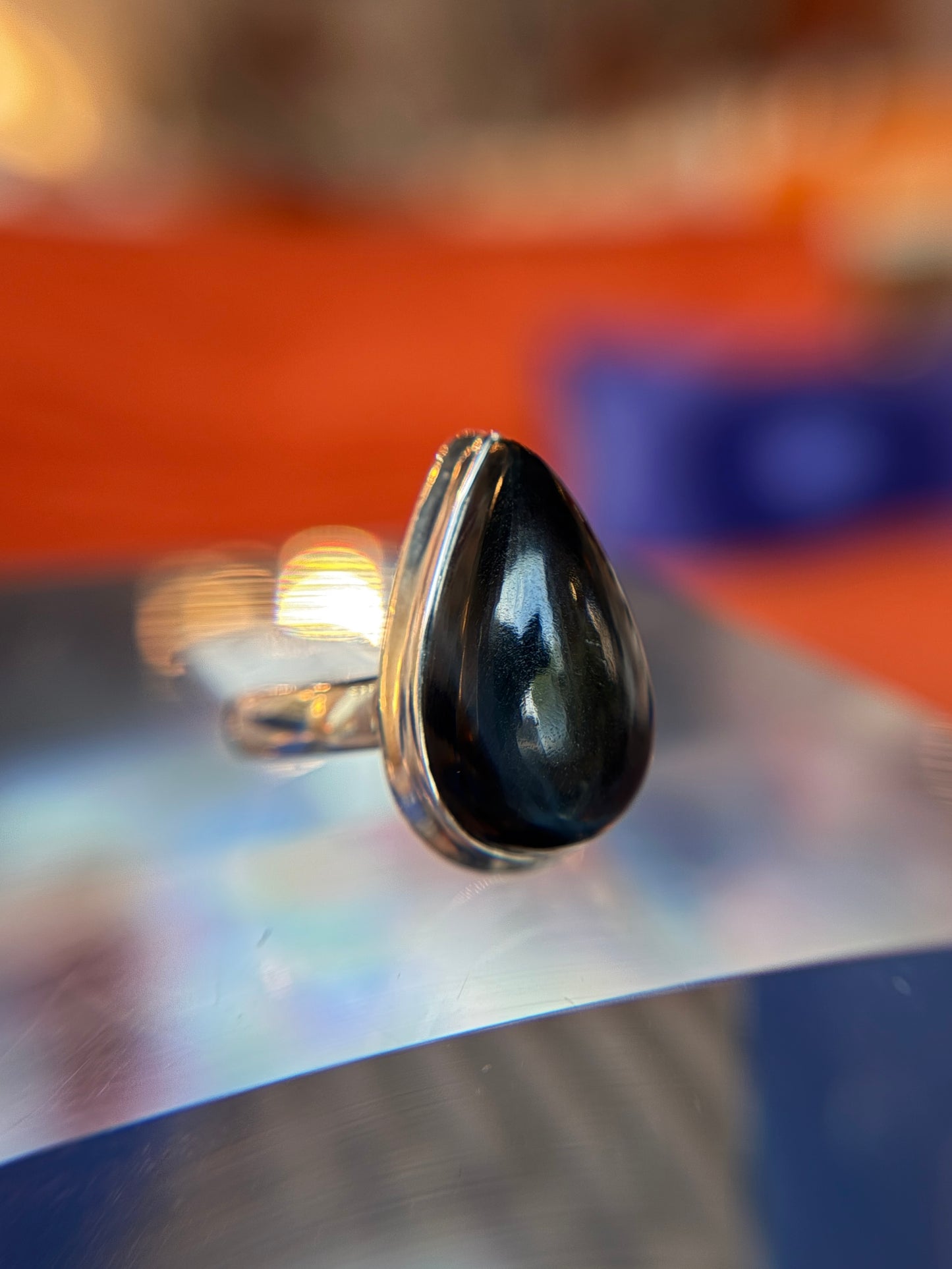 Blue Tiger’s Eye Ring Size 7 Sterling Silver