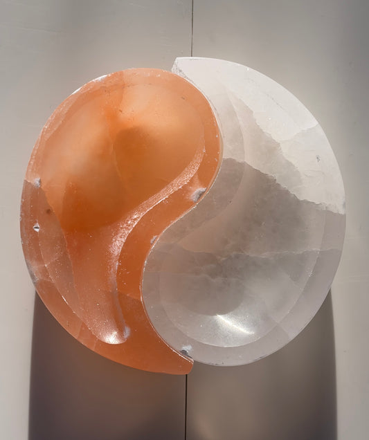 Peach Selenite Yin Yang Bowls
