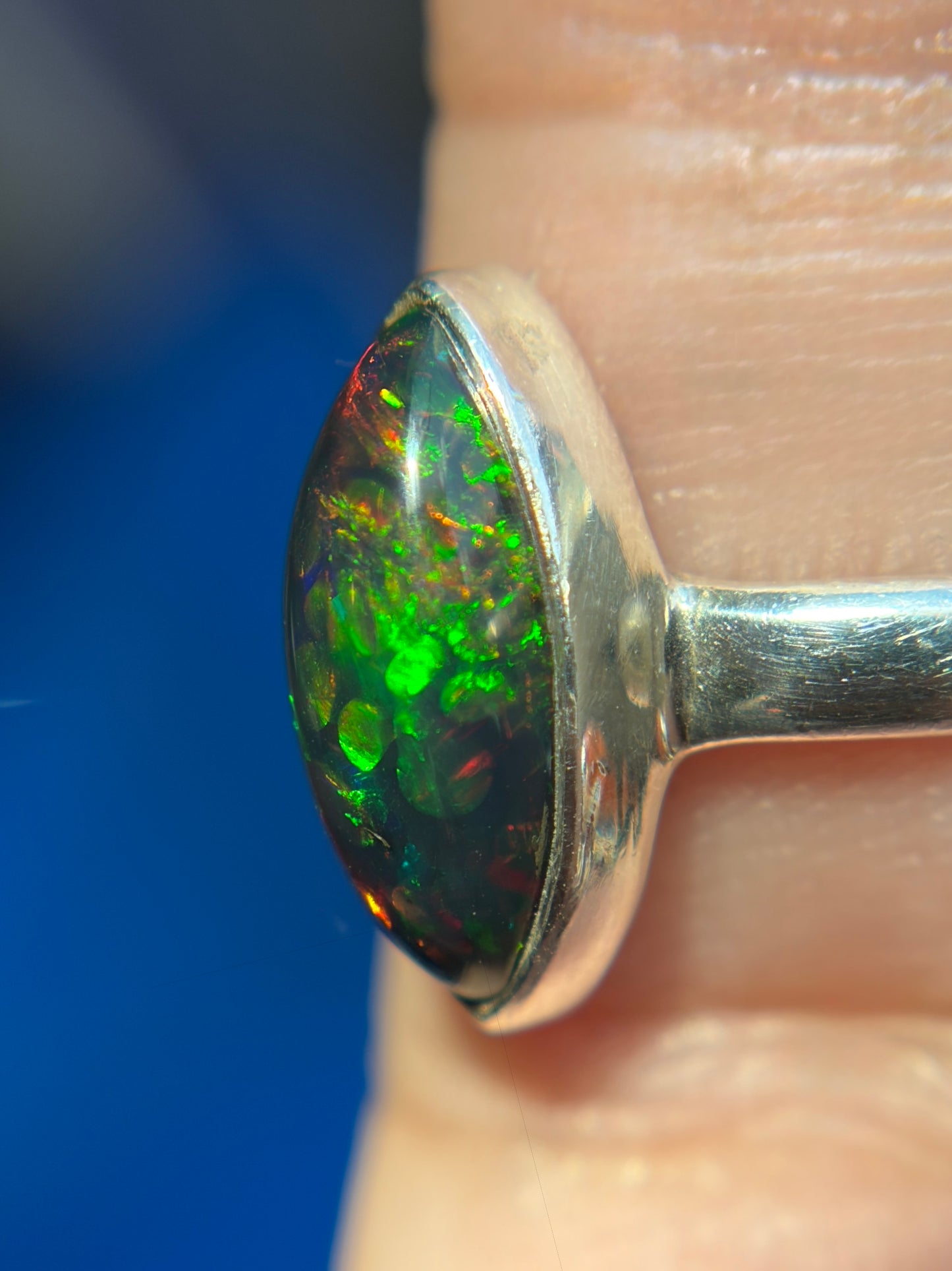 Black Opal Ring Size 8 Sterling Silver