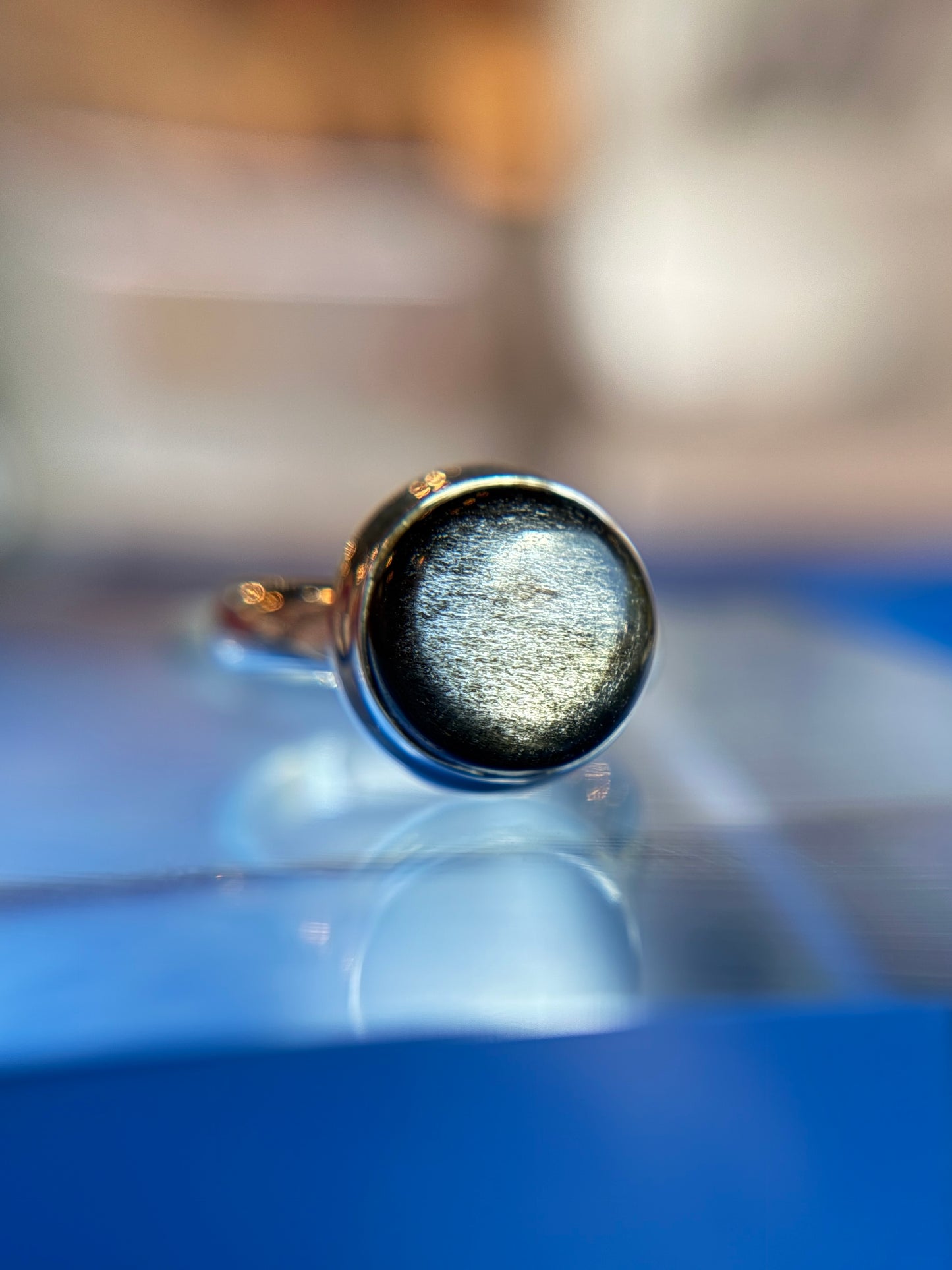 Silver Obsidian Ring Size 6 Sterling Silver