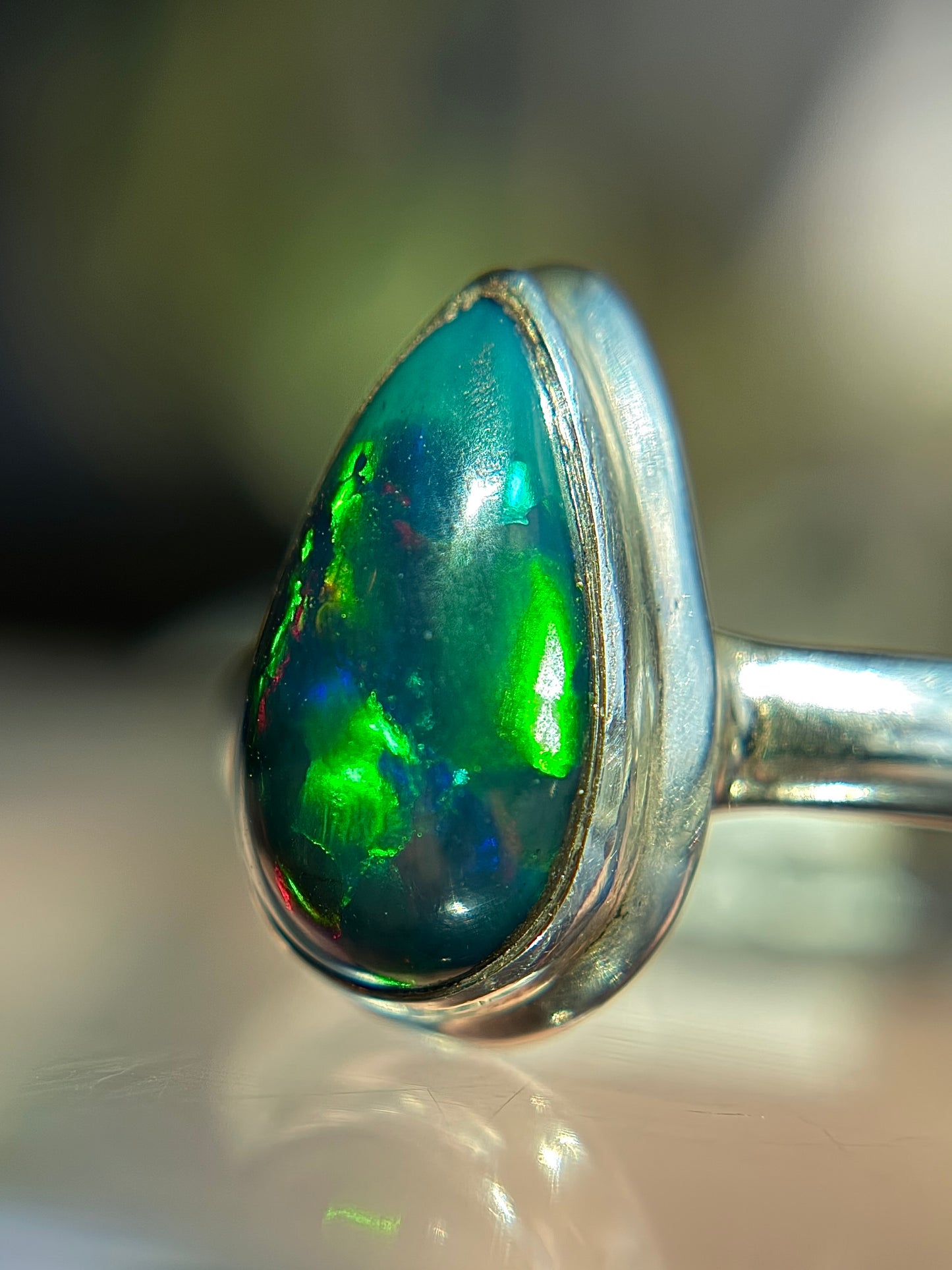 Black Opal Ring Size 8 Sterling Silver