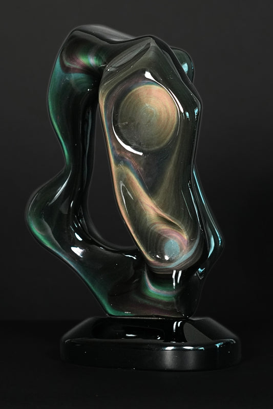Large Hand Carved Rainbow Obsidian Sculpture