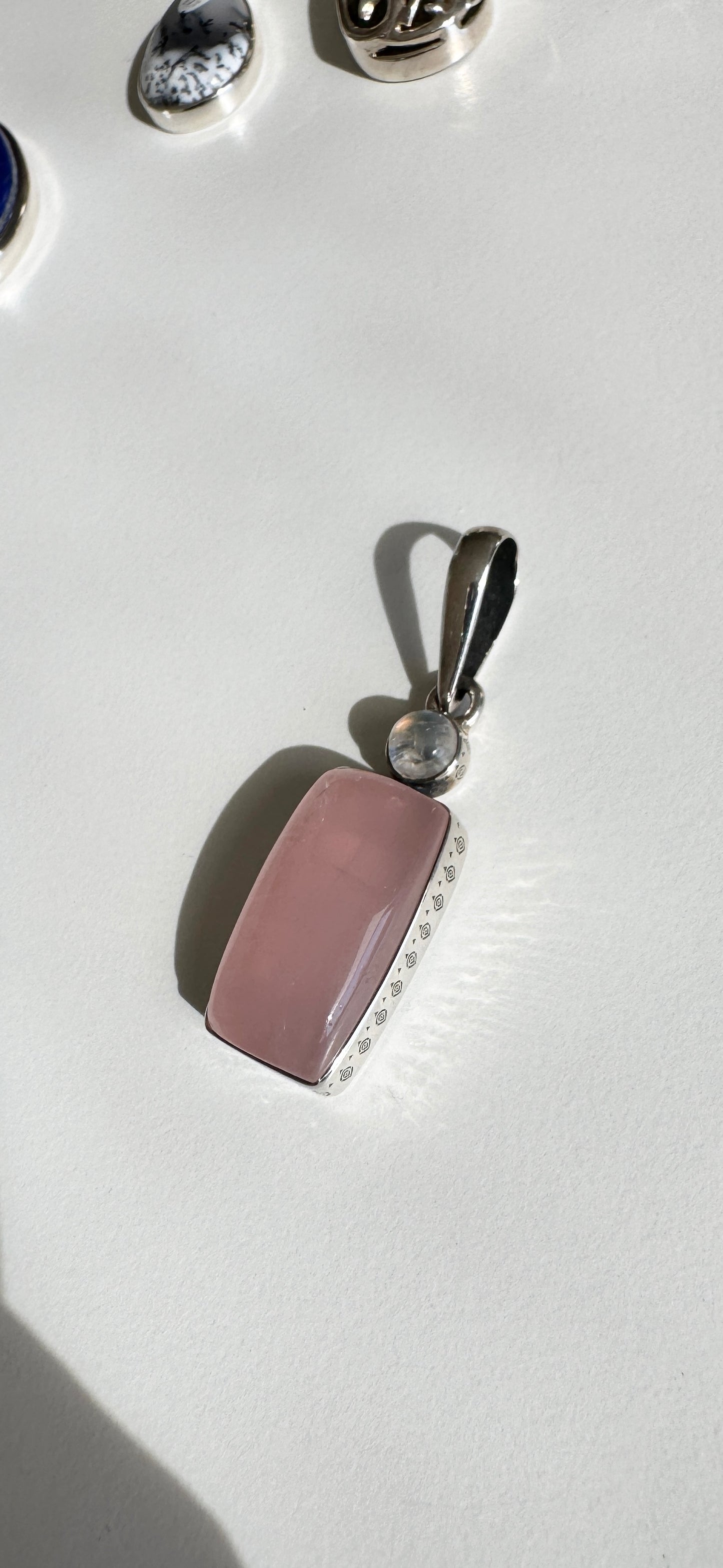 Rose Quartz and Moonstone Necklace Pendant - Sterling Silver .925