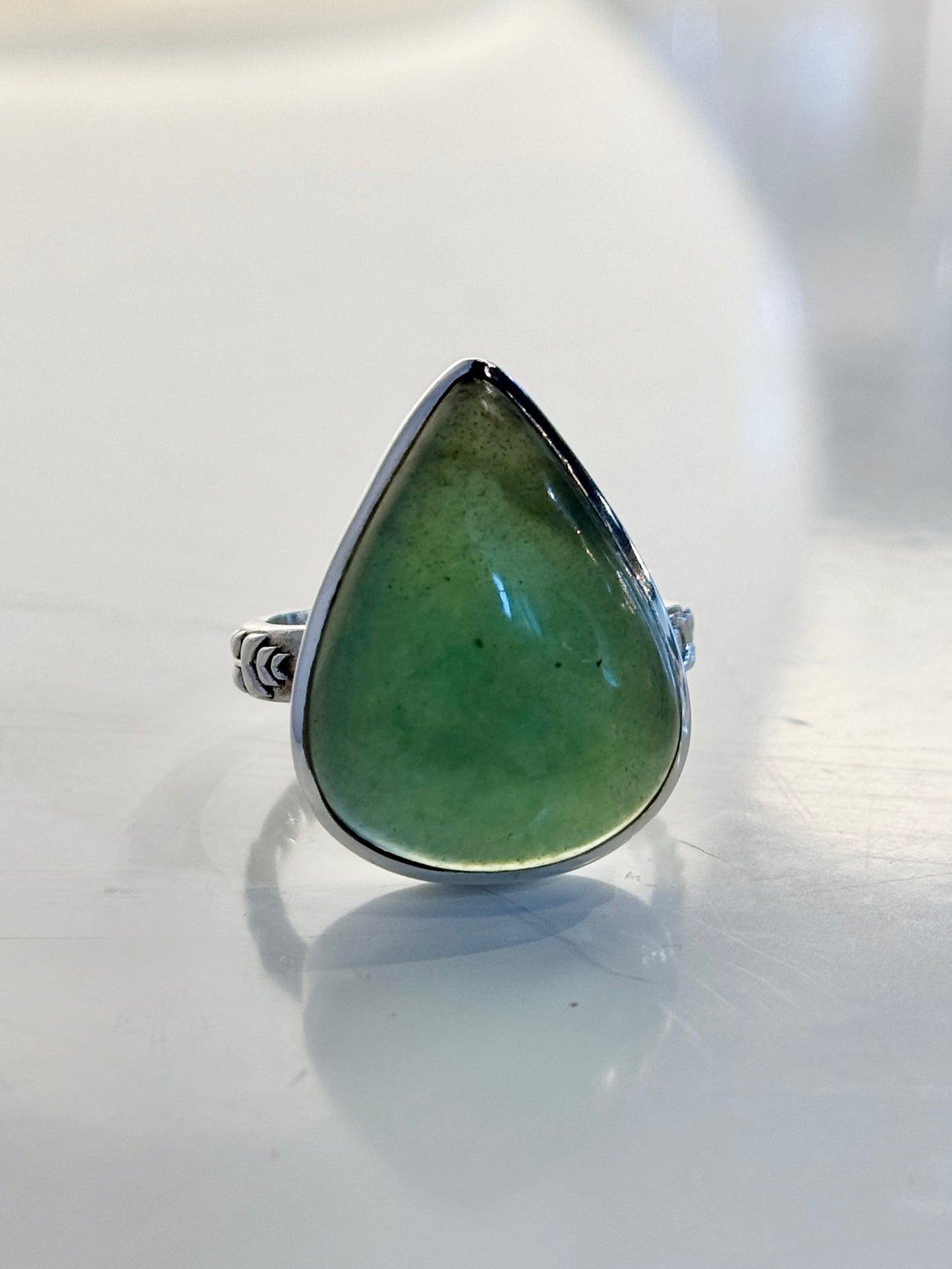 Tear Drop Sterling Silver Jade Ring size 9