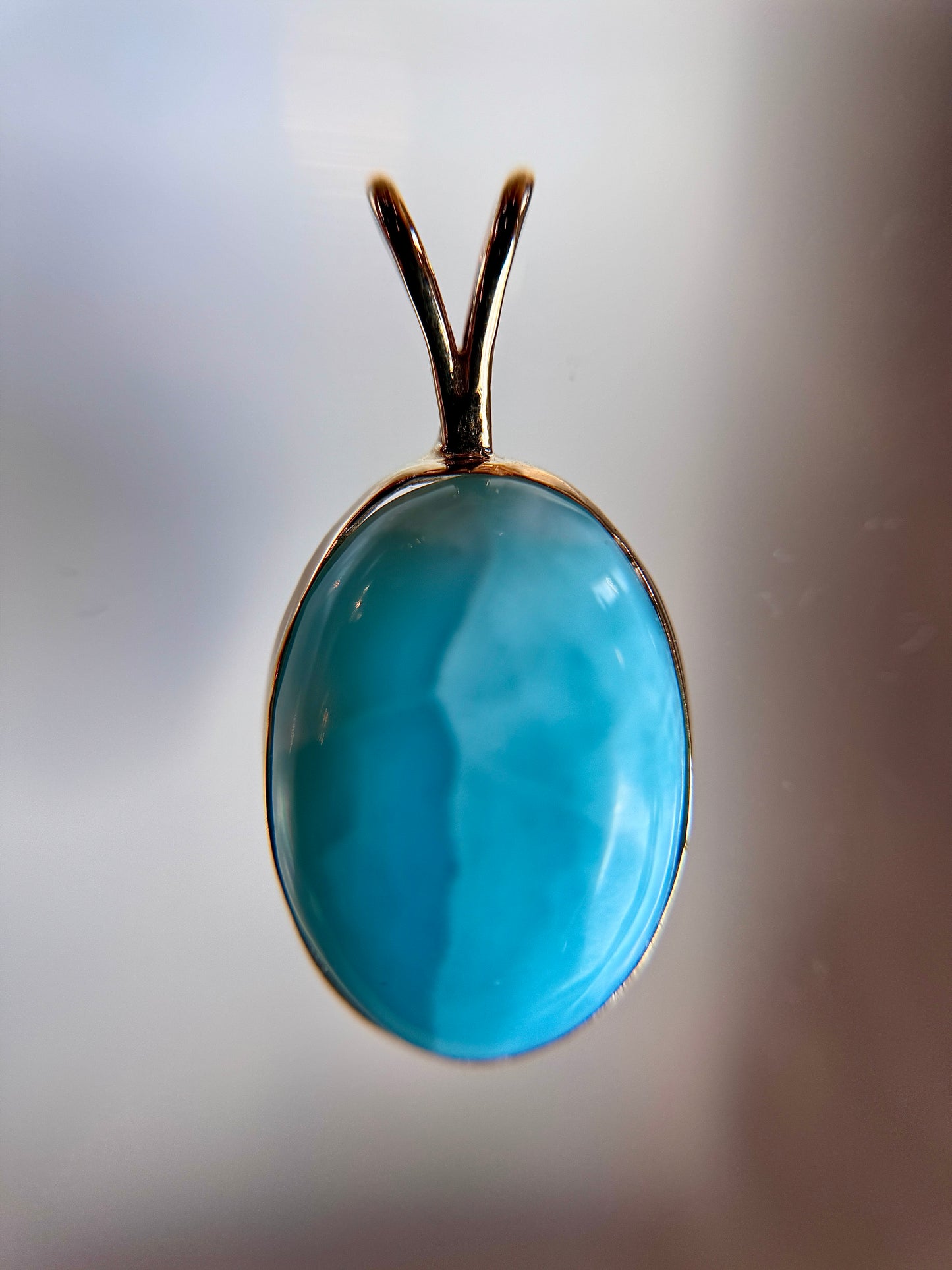 14k Solid Gold Larimar Necklace Pendant