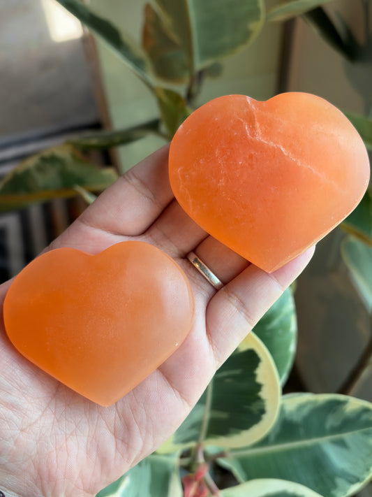 Peach Selenite Heart Palm Stone