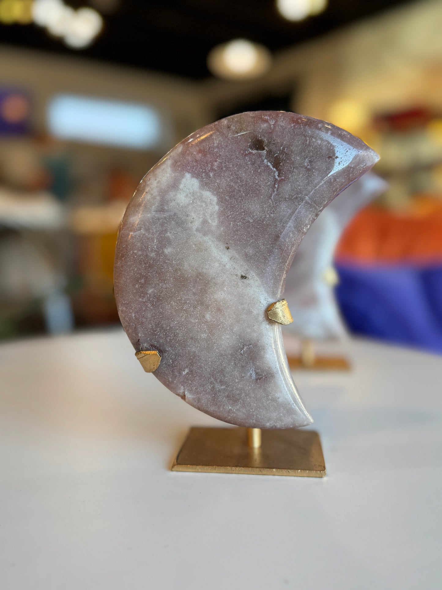 Pink Amethyst Crescent Moon on Stand