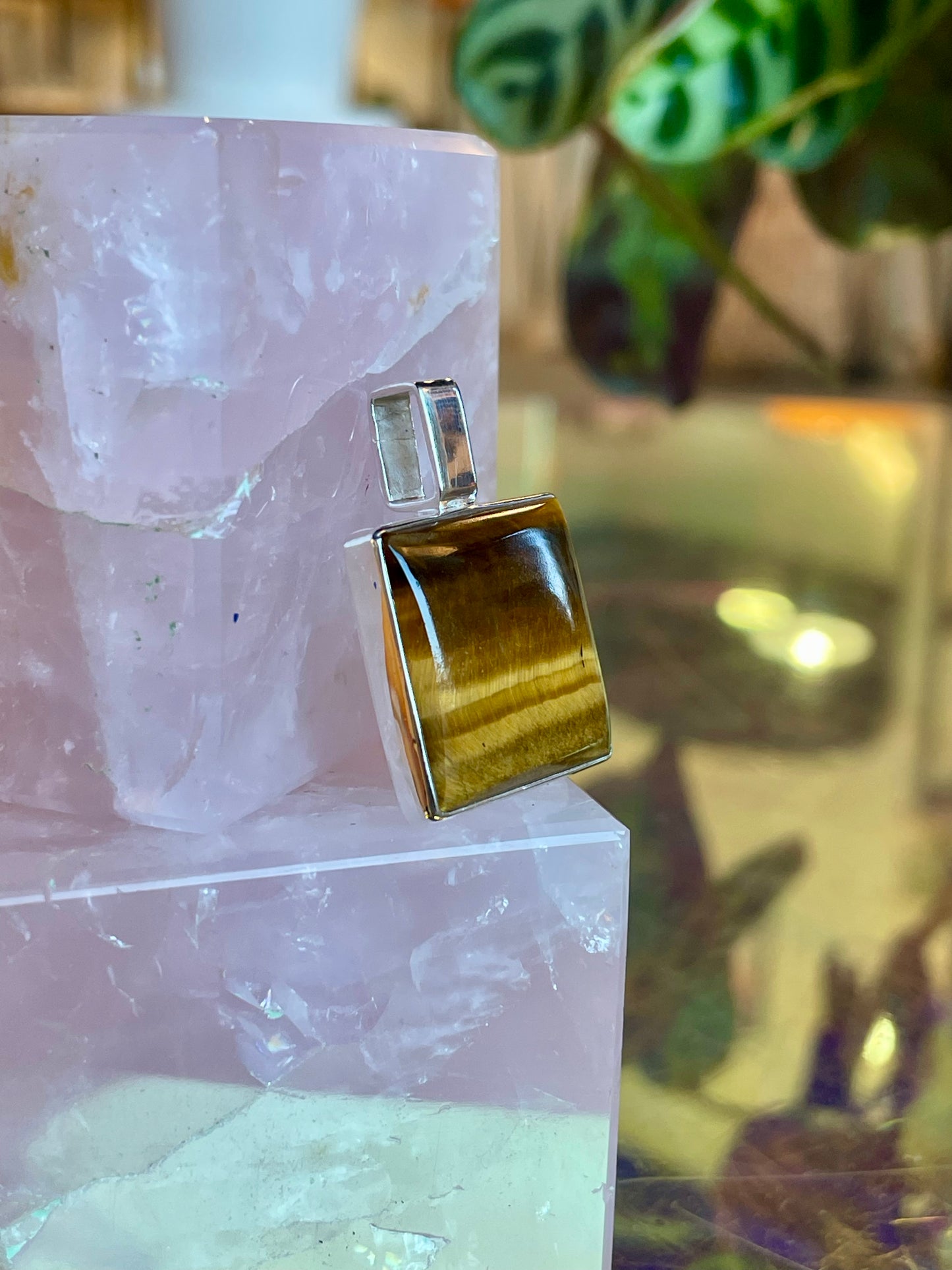 Square Tigers Eye Necklace Pendant - Sterling silver .925