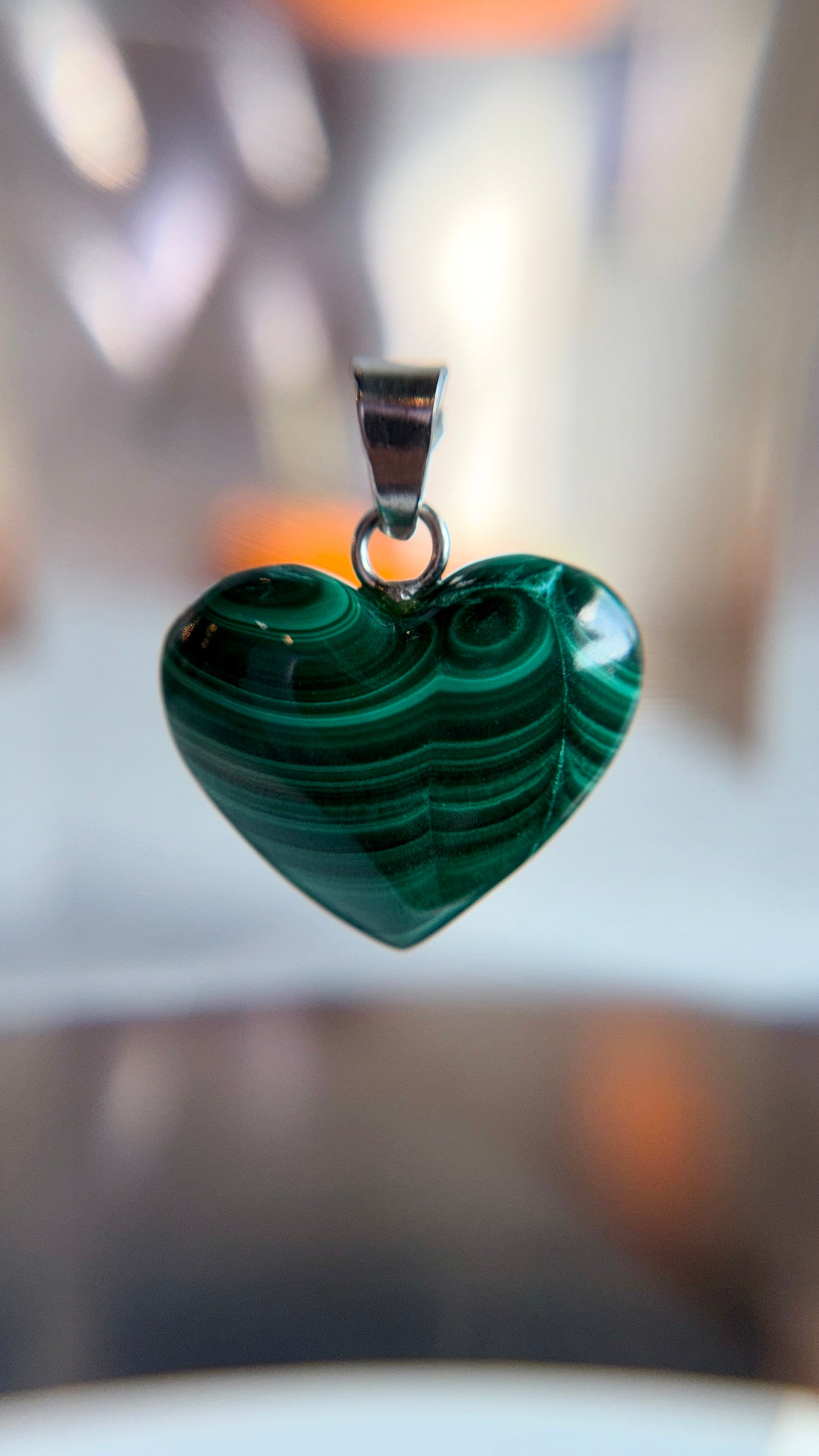 Mini Malachite Heart Necklace Pendant from Mexico with Sterling Silver Hardware