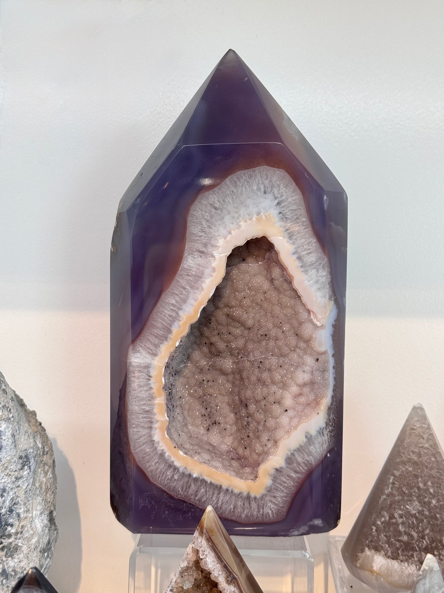 Large Blue Agate Tower with Druzy 8.5” H