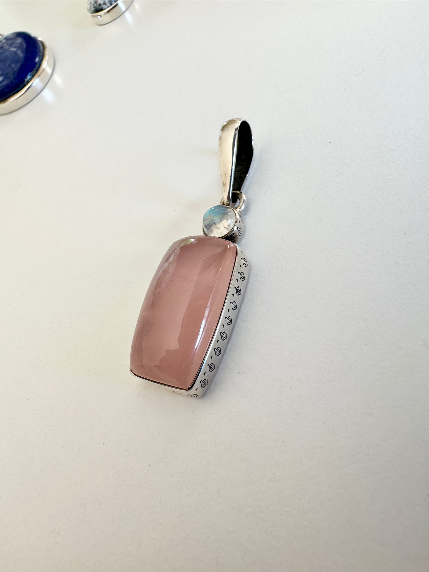 Rose Quartz and Moonstone Necklace Pendant - Sterling Silver .925