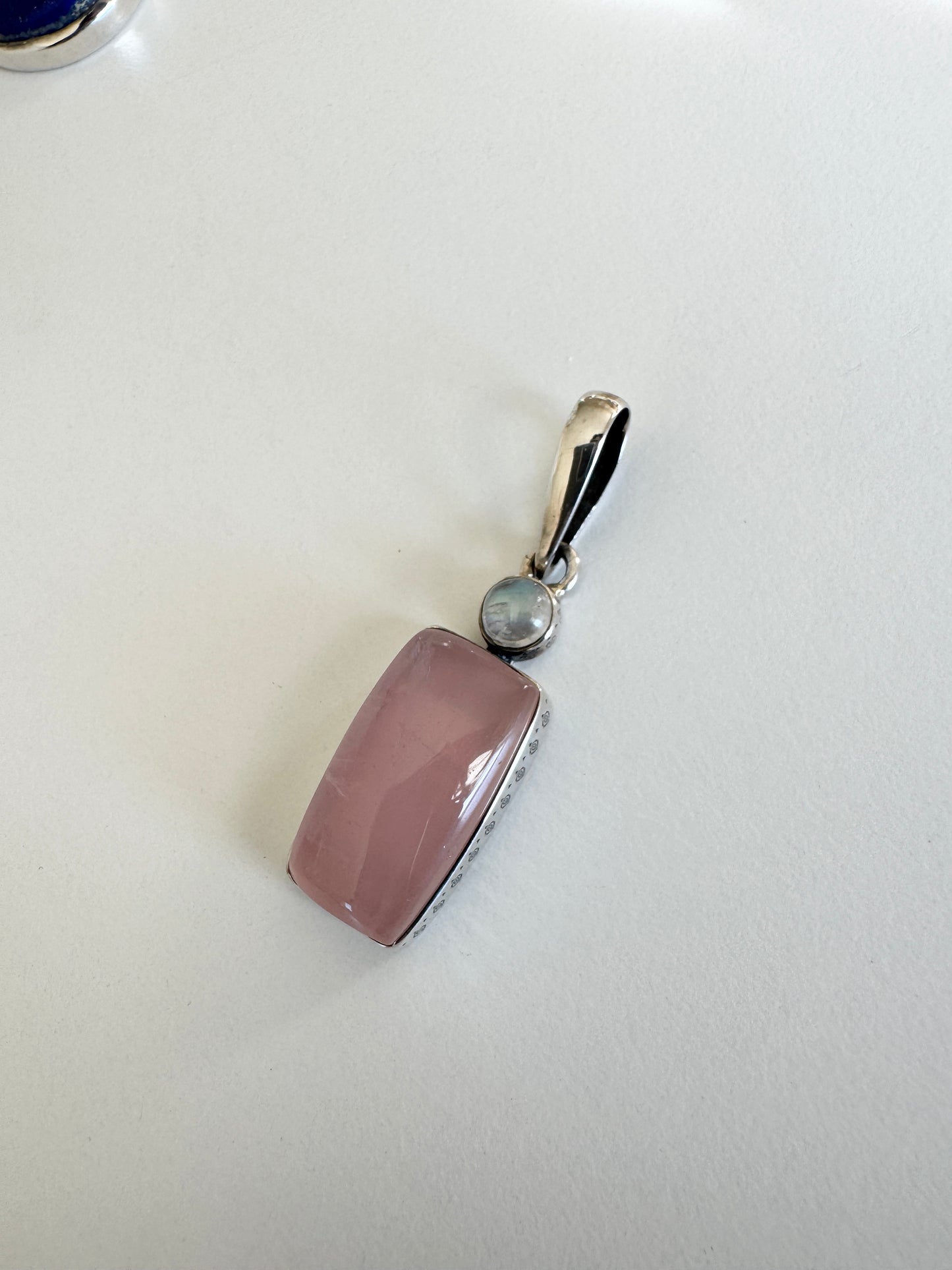 Rose Quartz and Moonstone Necklace Pendant - Sterling Silver .925