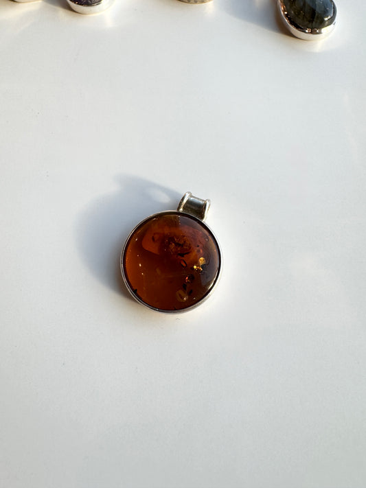 Round Baltic Amber Necklace Pendant