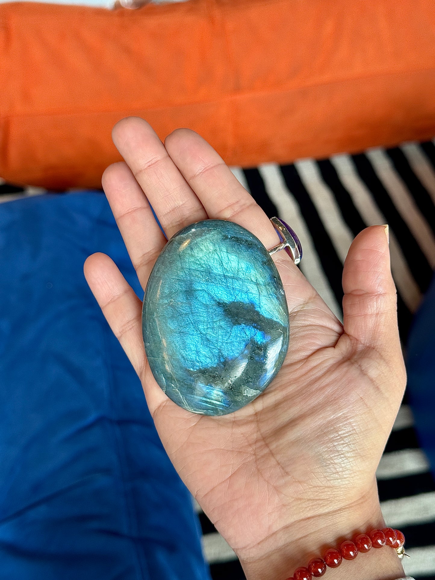 High Flash Labradorite Palm Stone