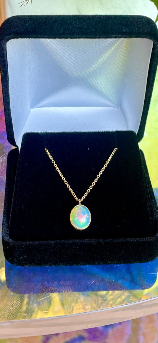 Ethiopian Water Opal Necklace on Vermeil Gold
