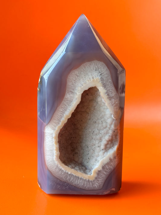 Large Blue Agate Tower with Druzy 8.5” H
