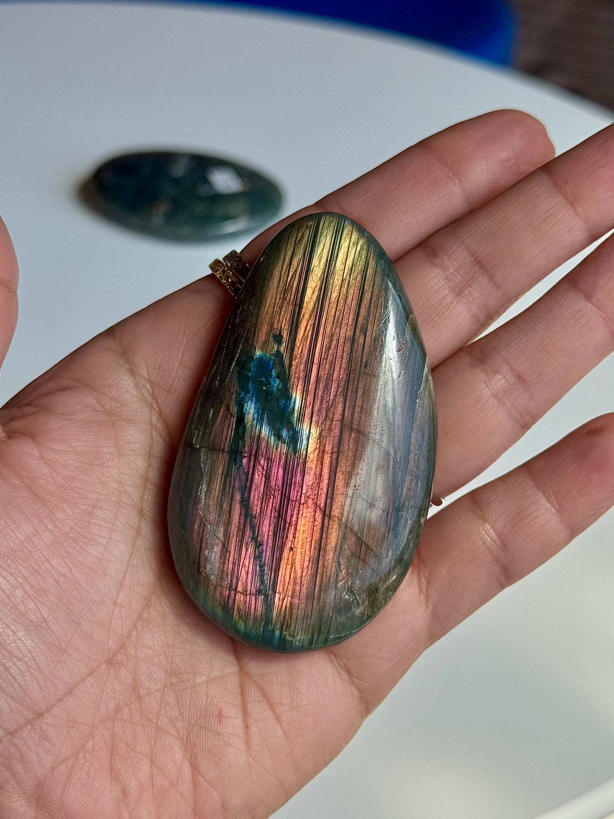 High Flash Labradorite Palm Stone