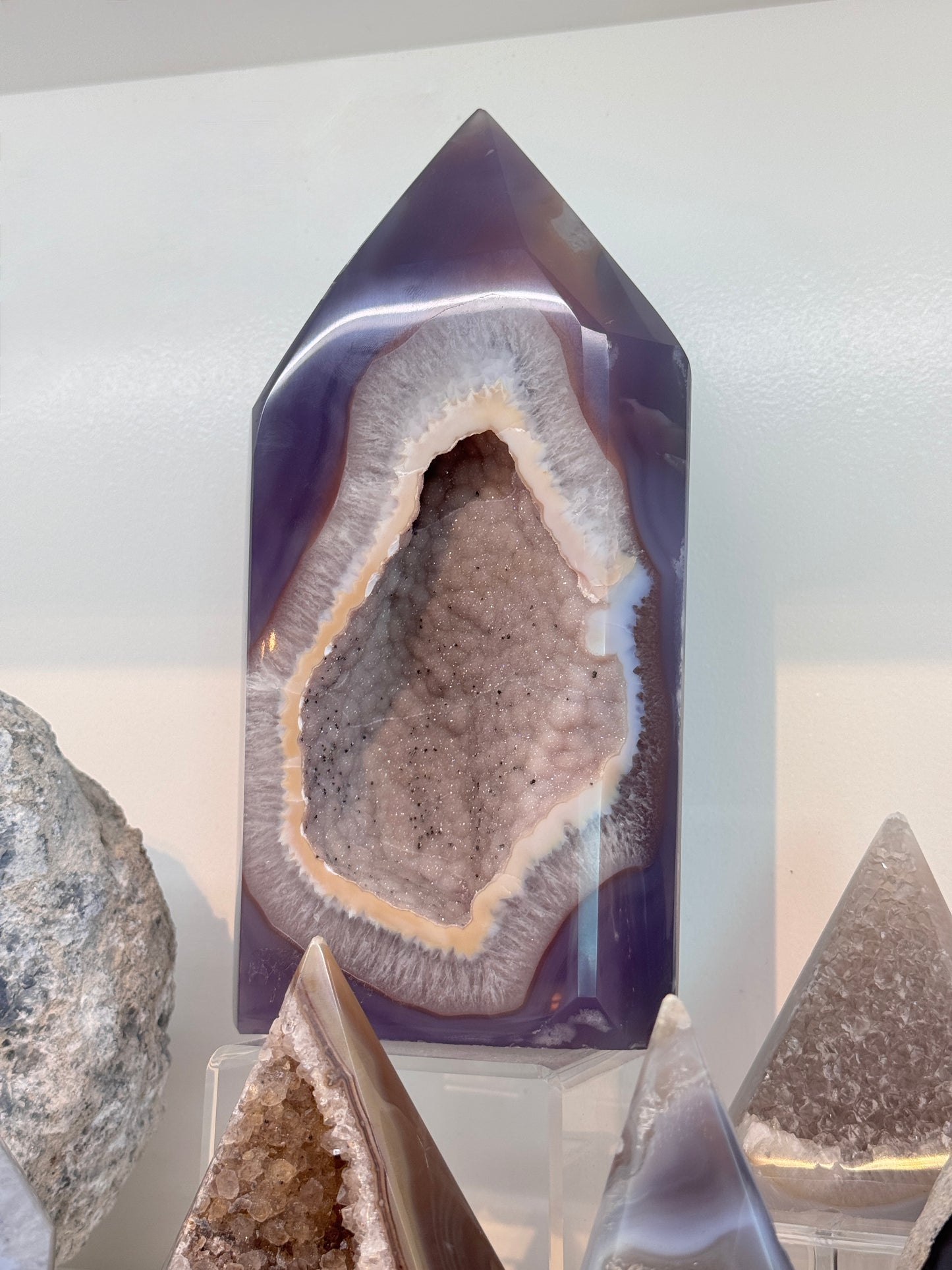 Large Blue Agate Tower with Druzy 8.5” H