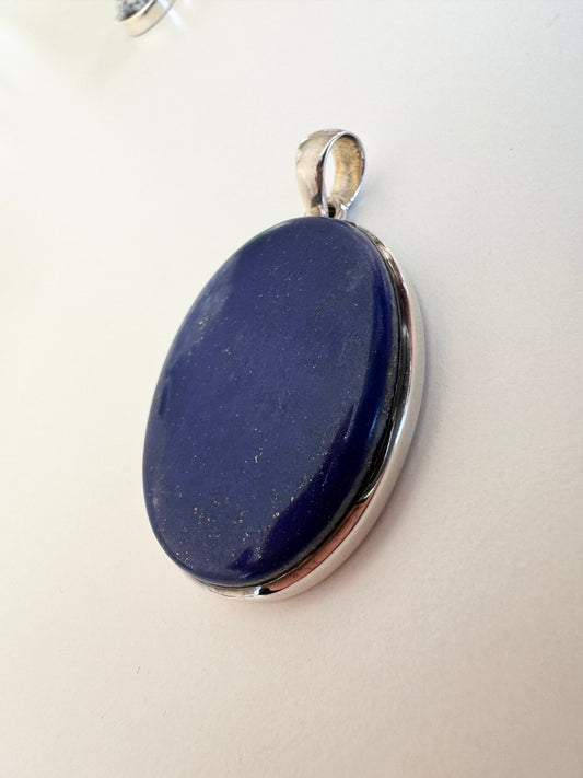 Large Oval Lapis Lazuli Necklace Pendant - Sterling Silver .925