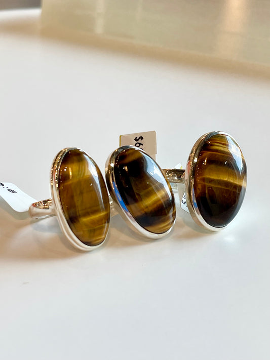 Oval Sterling Silver Tigers Eye Rings