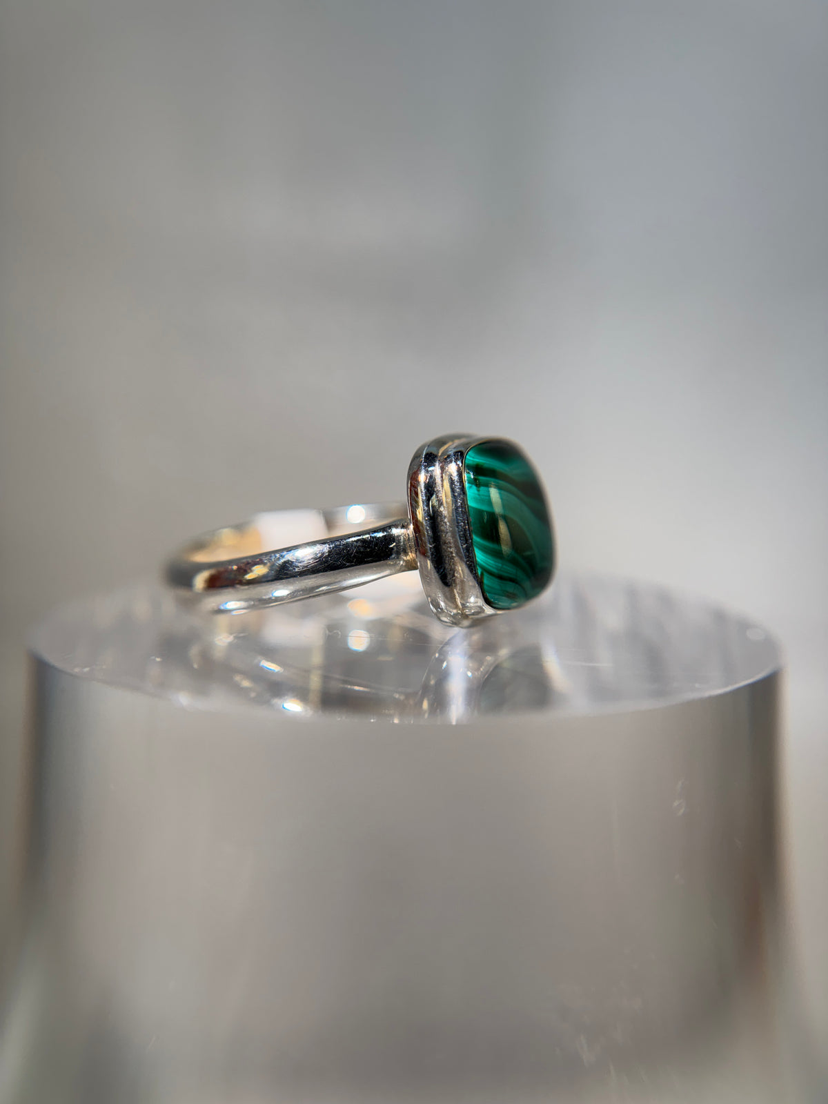 Malachite Sterling Silver Ring Size 13