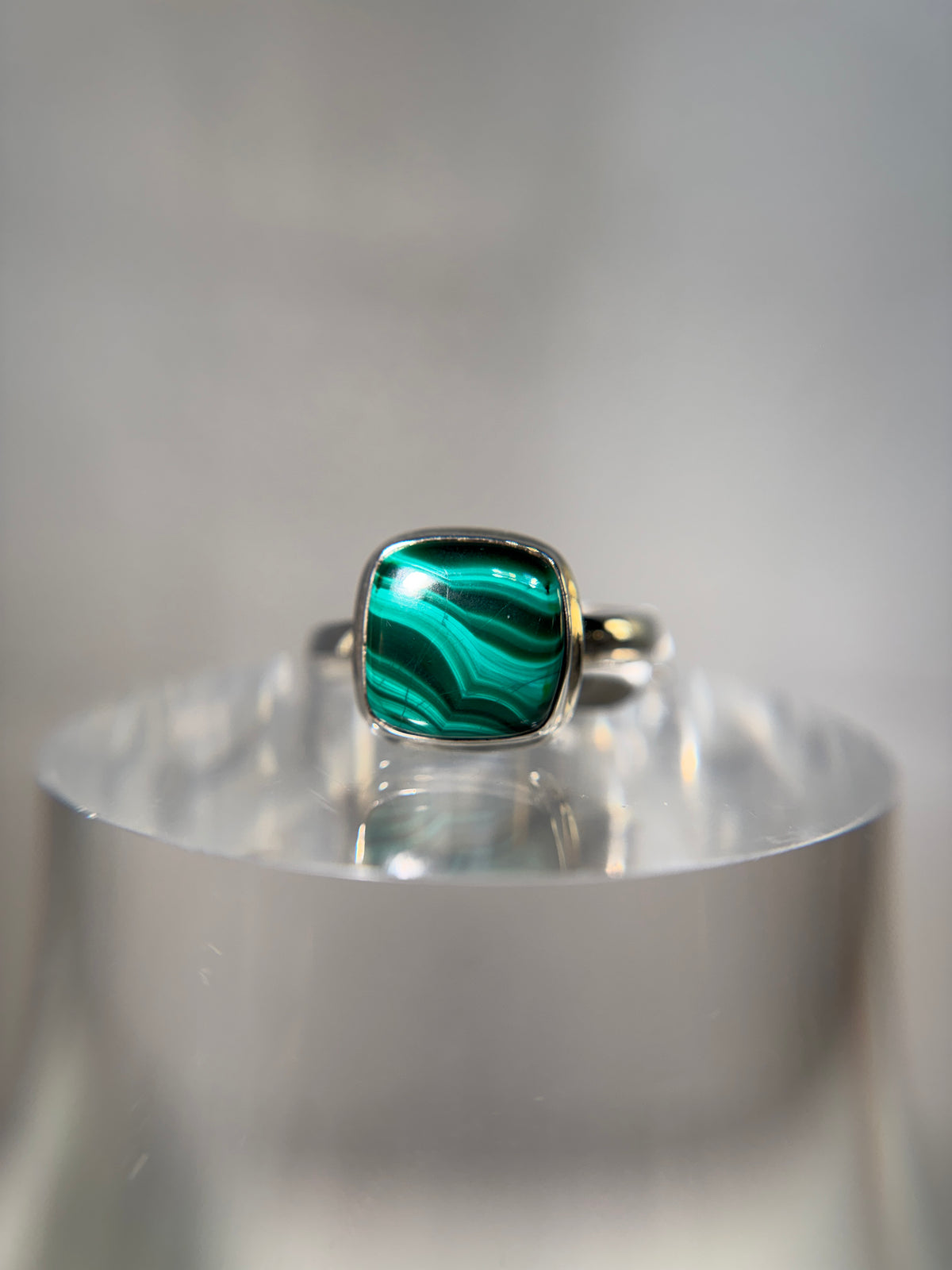 Malachite Sterling Silver Ring Size 13