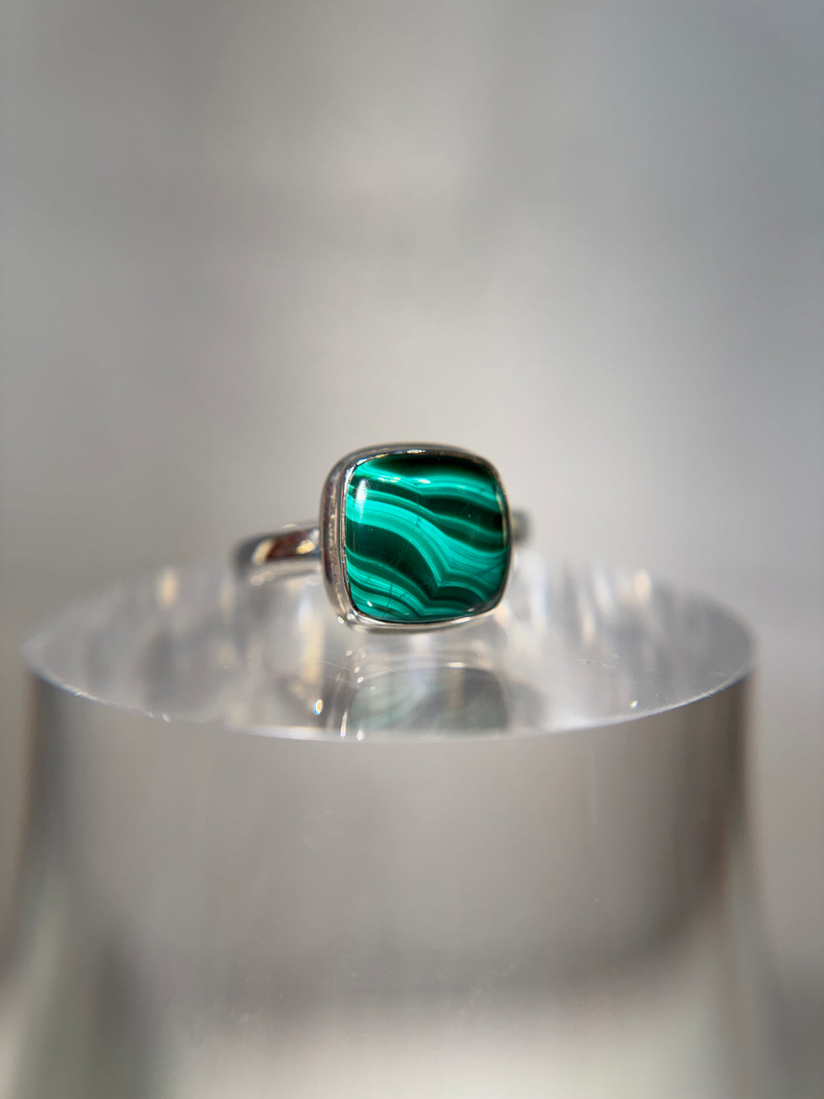 Malachite Sterling Silver Ring Size 13