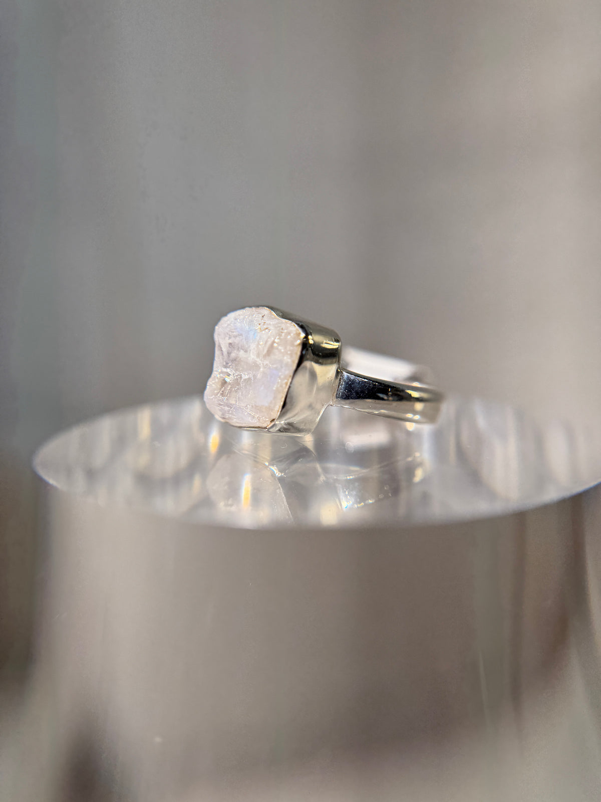 Blue Flash Moonstone Sterling Silver Ring Size 5