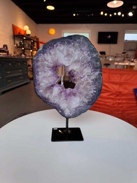 Amethyst Sliced Geode Portal on Stand