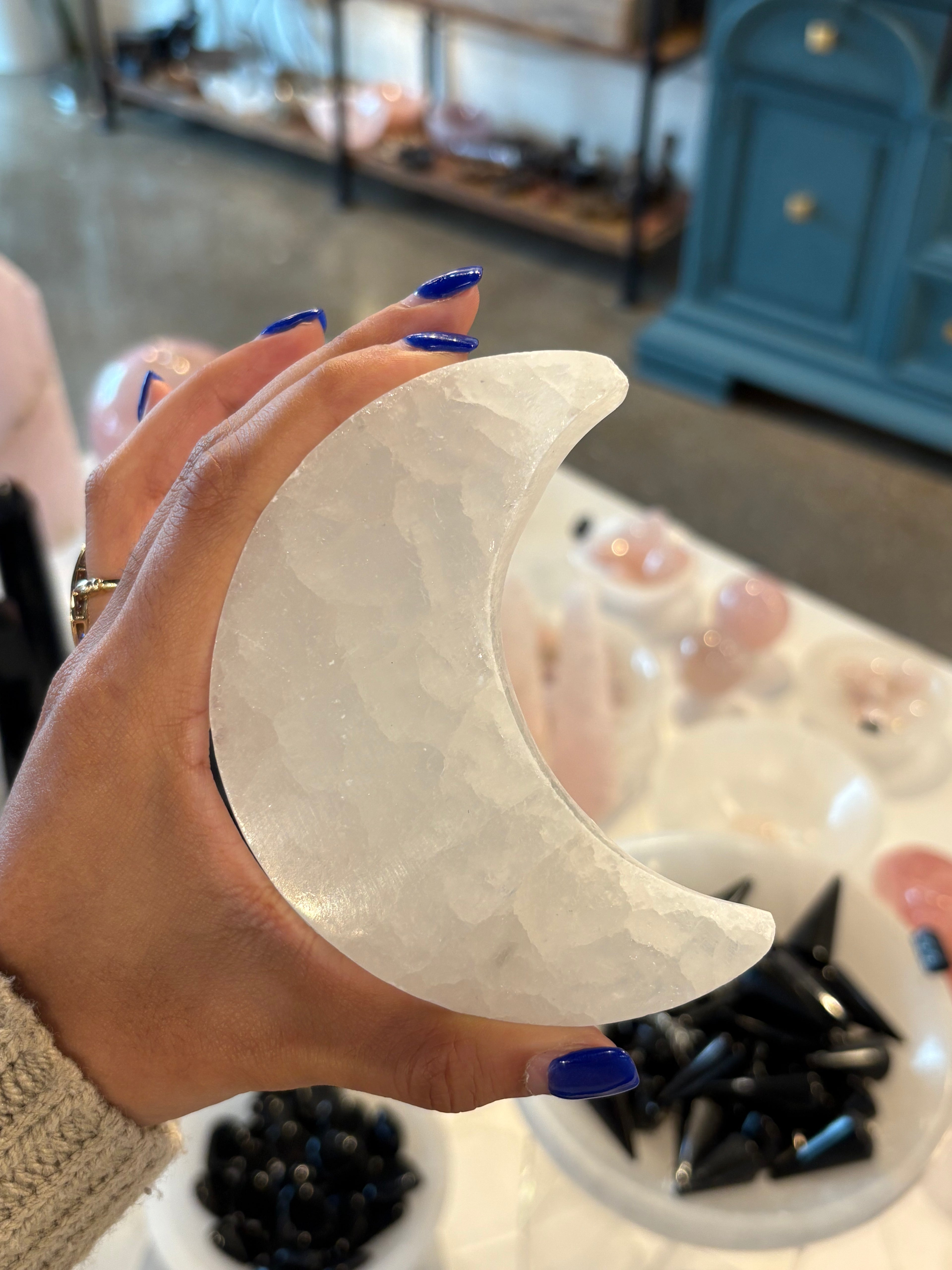 Crescent Moon Selenite Charging Plate