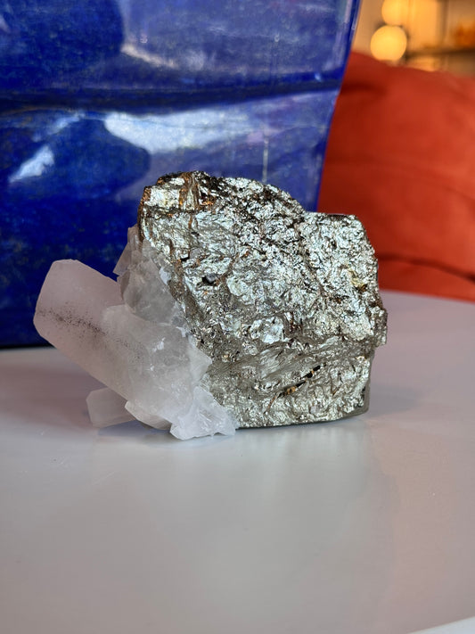 Peruvian Pyrite Cluster with UV Calcite