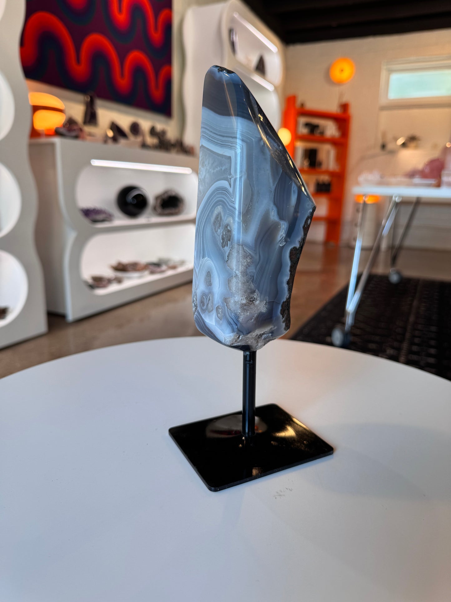 Freeform Blue Banded Agate on Stand