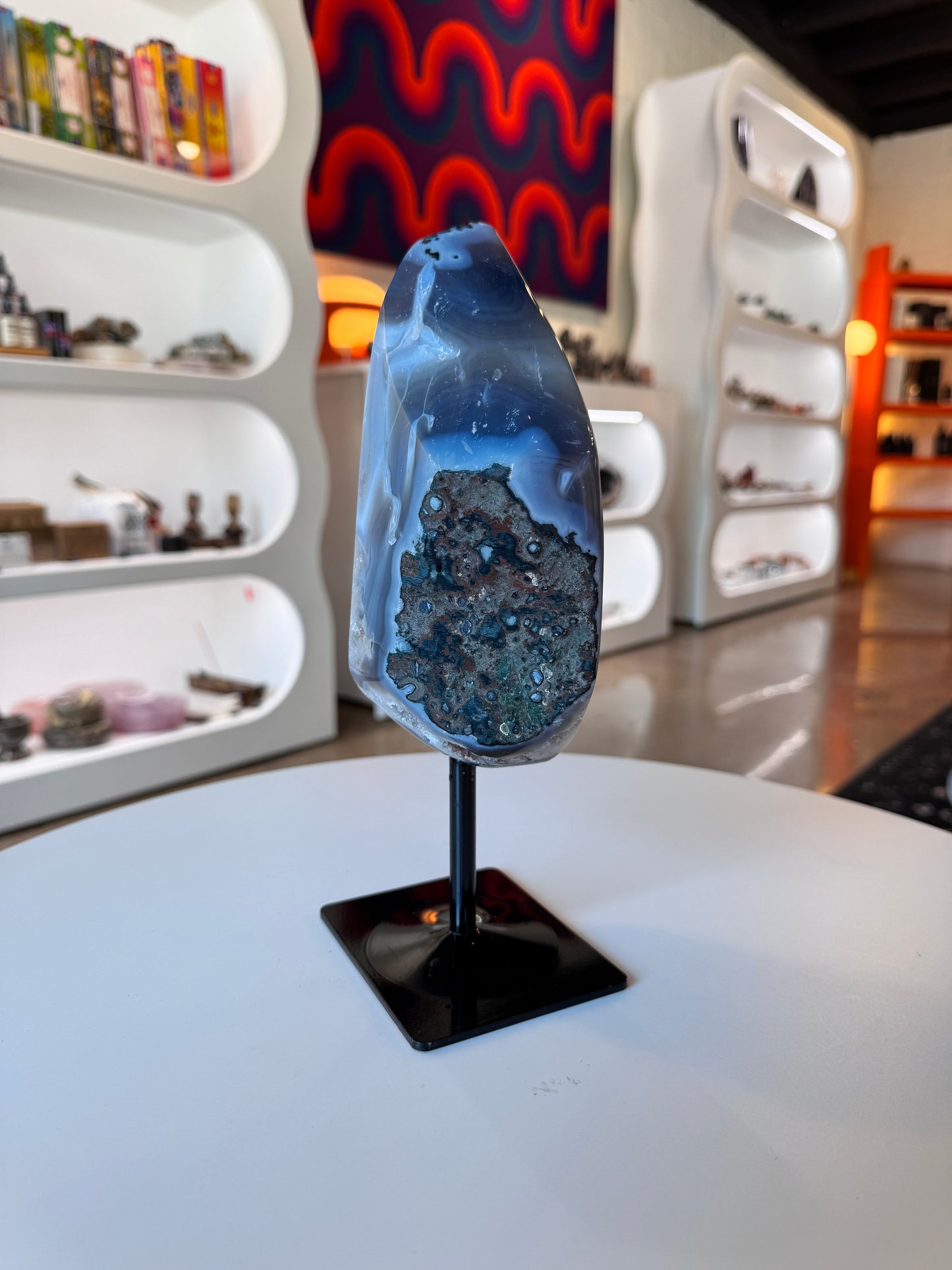 Freeform Blue Banded Agate on Stand