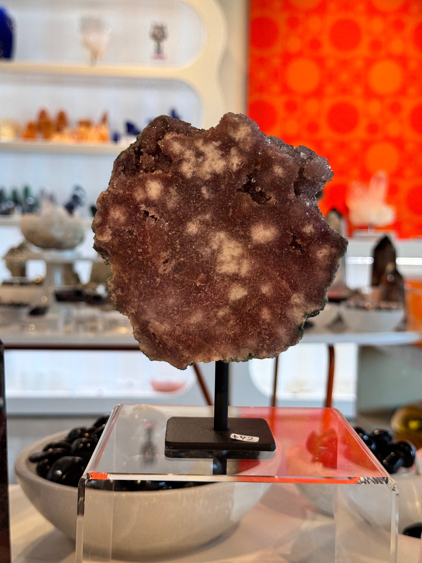 Pink Amethyst Freeform Slab on a stand