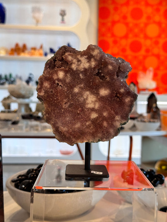 Pink Amethyst Freeform Slab on a stand