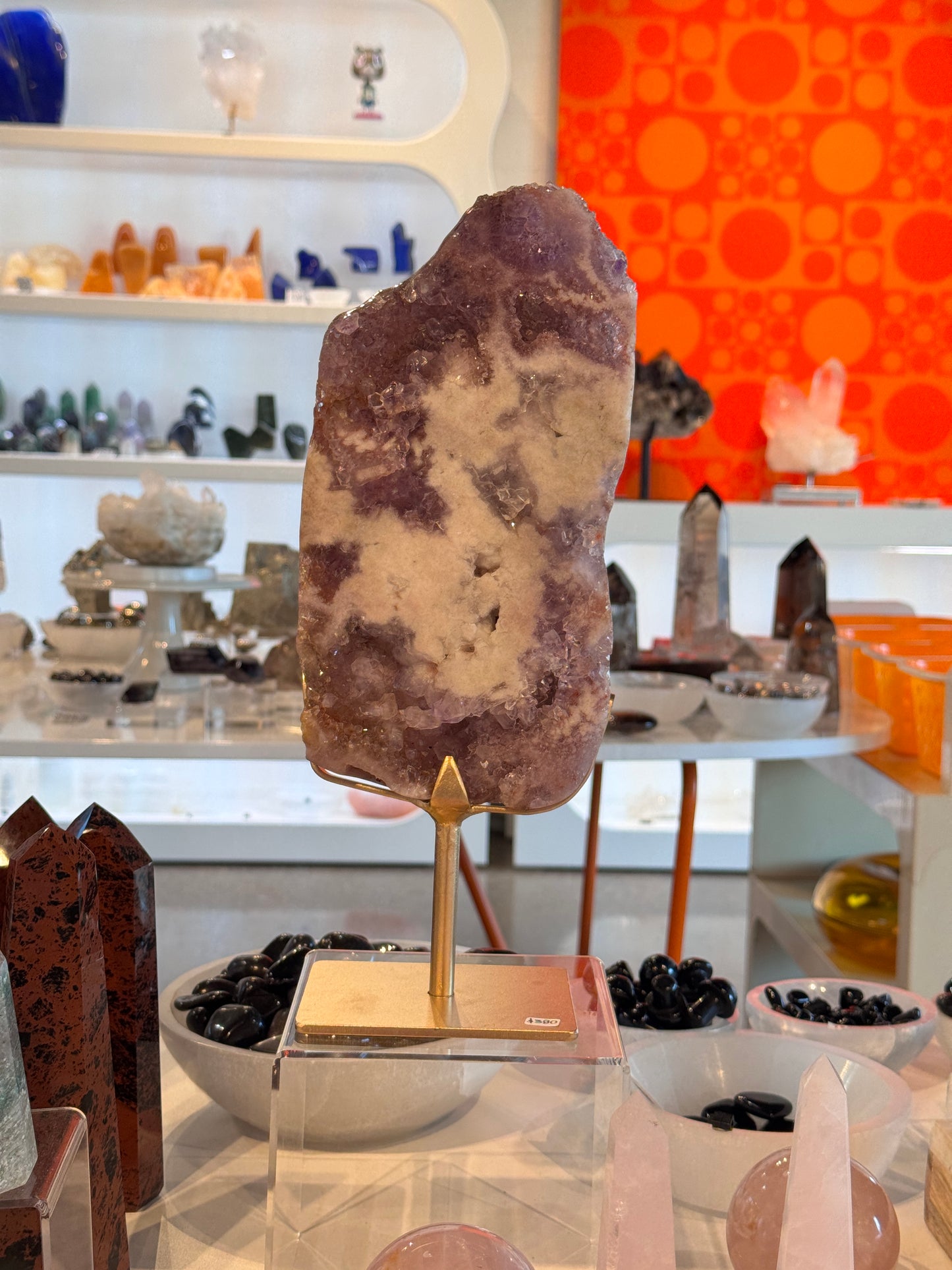 Pink Amethyst Freeform Slab on a stand