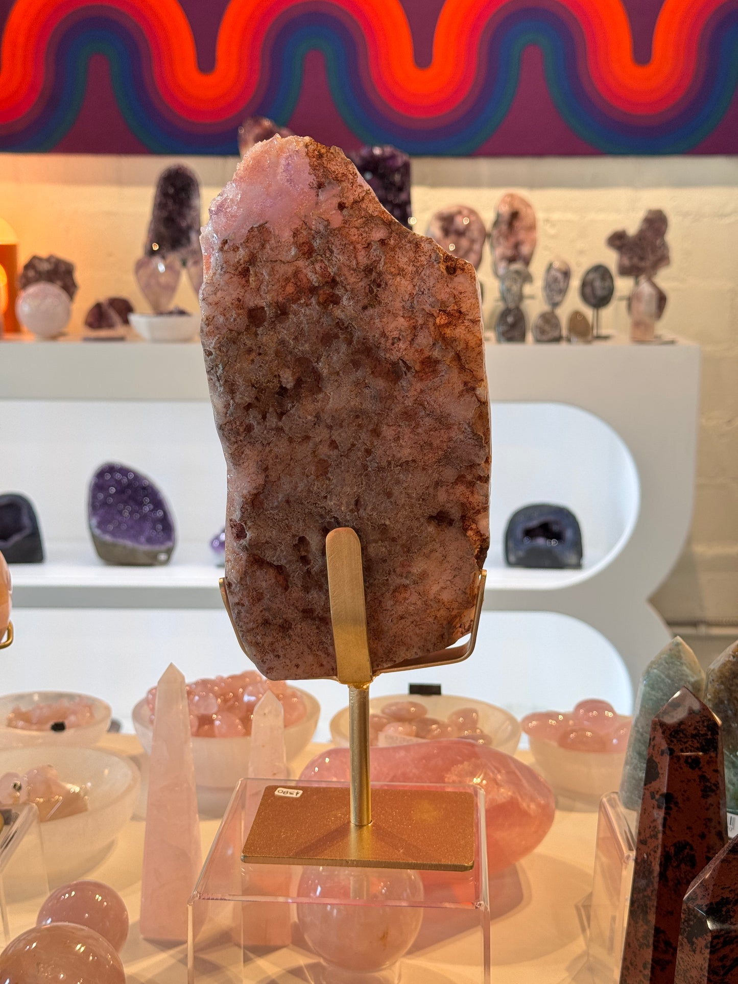Pink Amethyst Freeform Slab on a stand