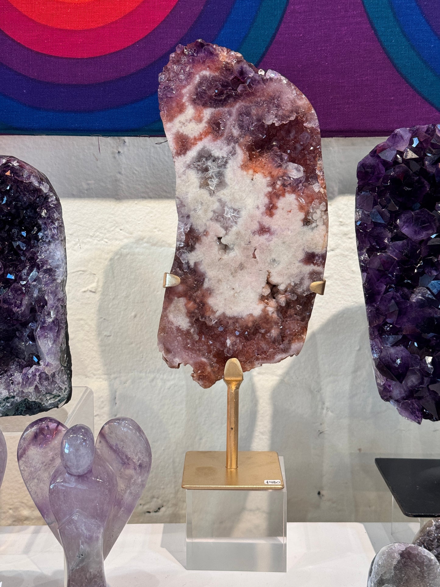 Large Pink Amethyst Freeform Slab on a stand ￼
