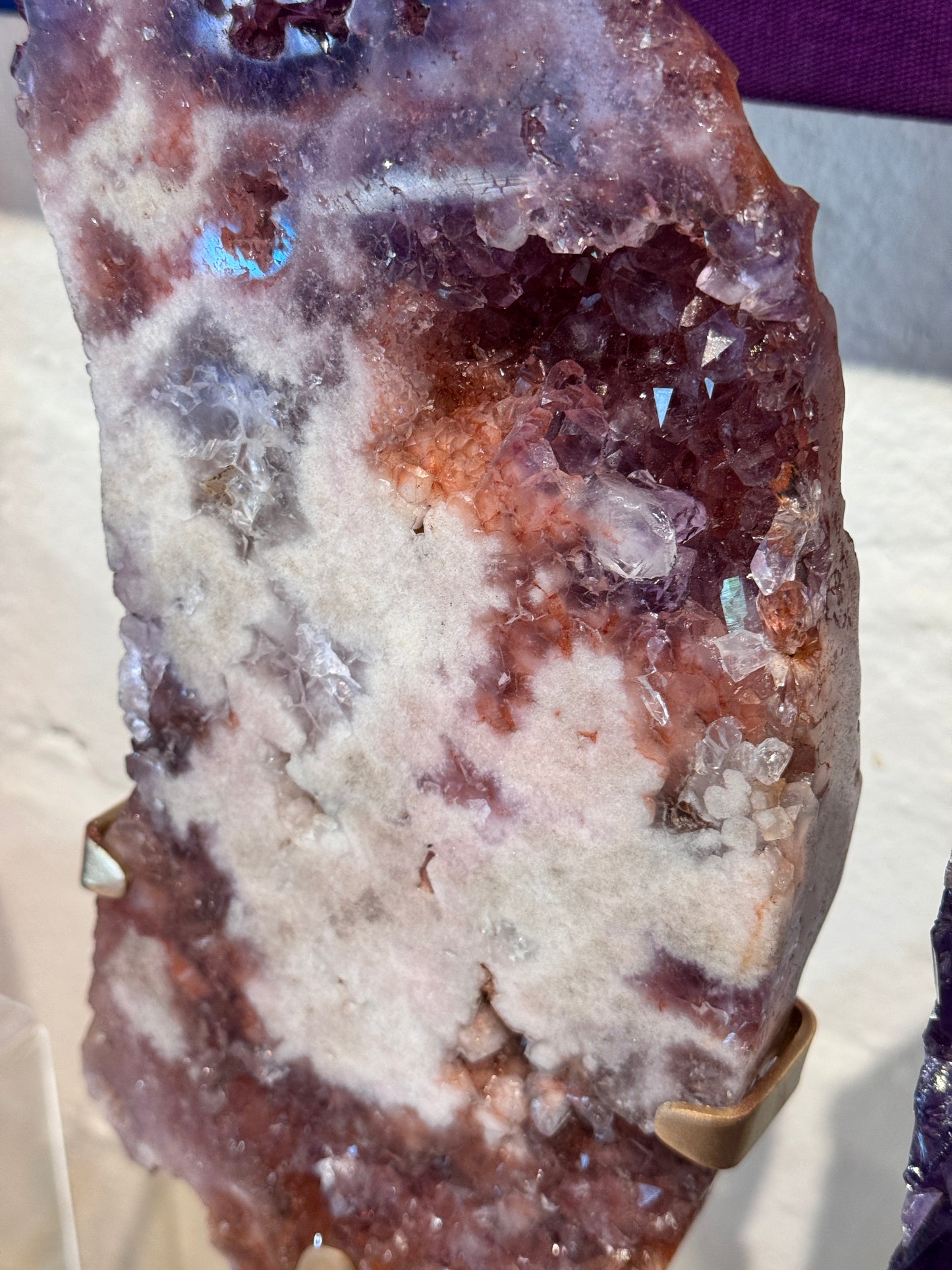 Large Pink Amethyst Freeform Slab on a stand ￼