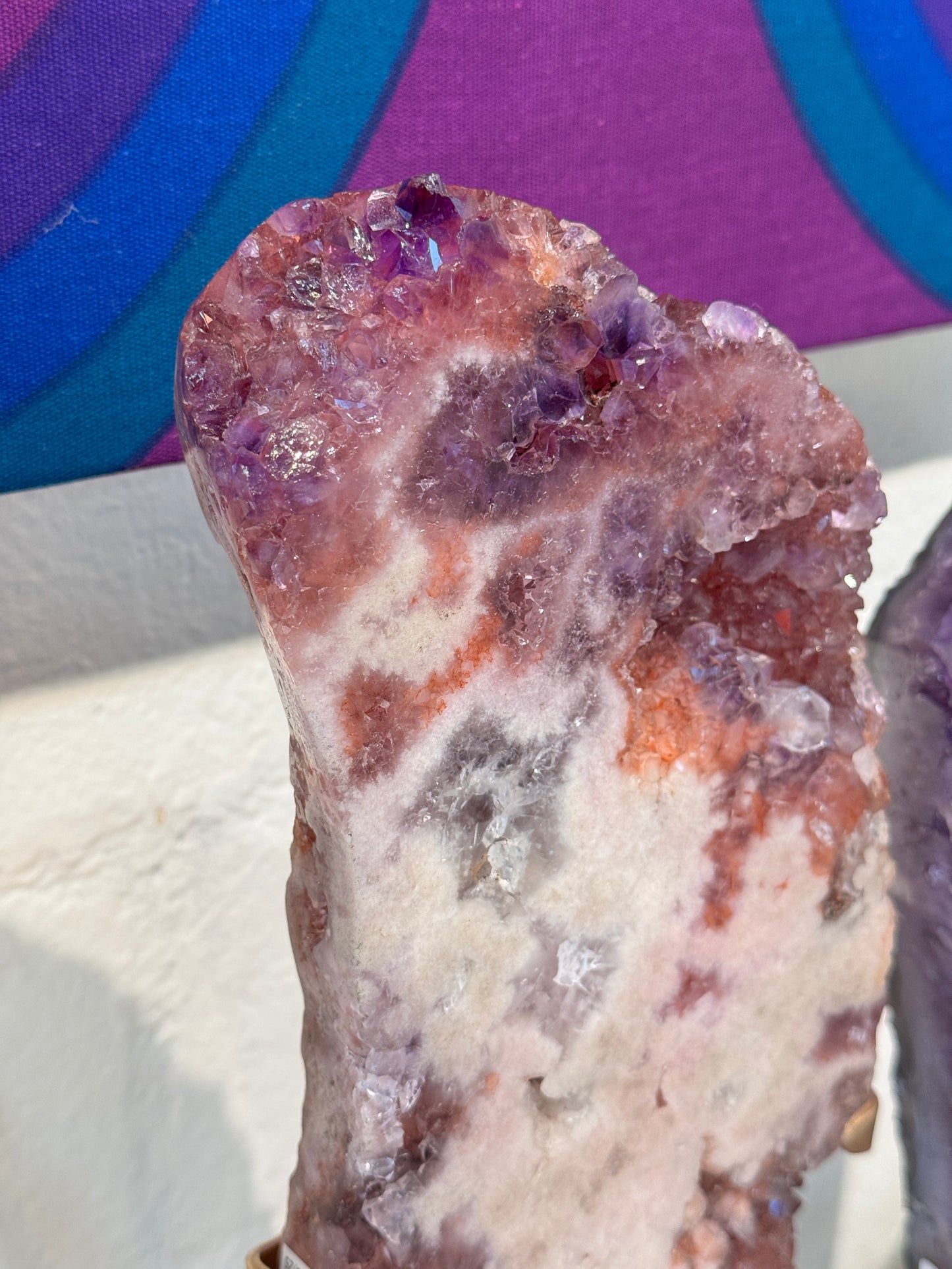 Large Pink Amethyst Freeform Slab on a stand ￼